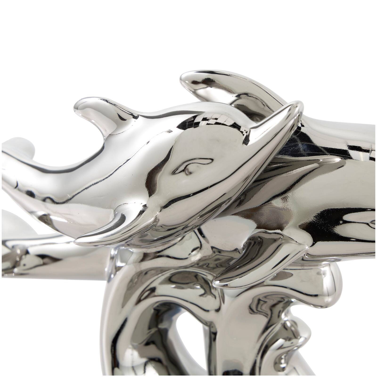 10&#x22; Silver Ceramic Dolphin Sculpture