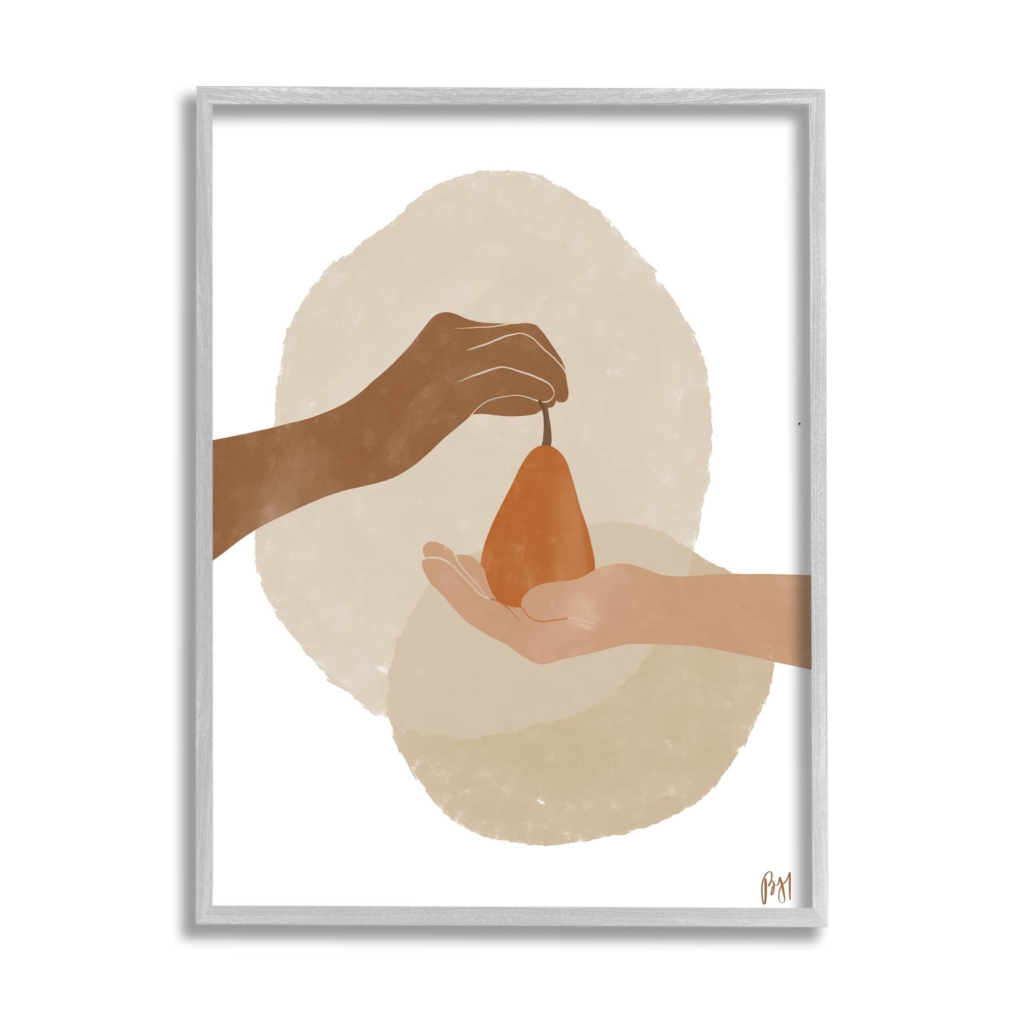 Stupell Industries Abstract Pear Offering Reaching Hands Earth Tones Framed Wall Art