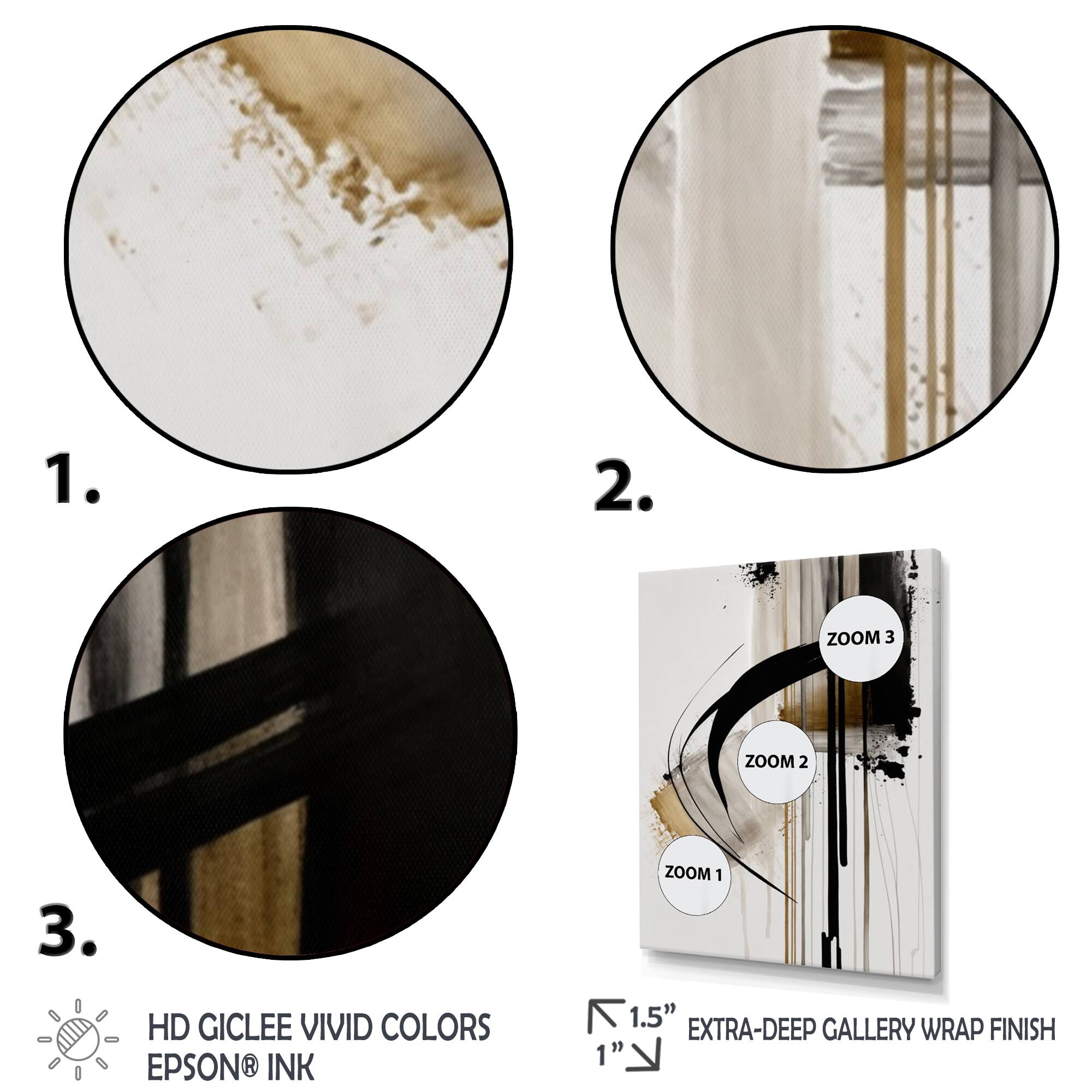 Designart &#x27;Black, White And Gold Expression I&#x27; Modern Framed Canvas Wall Art