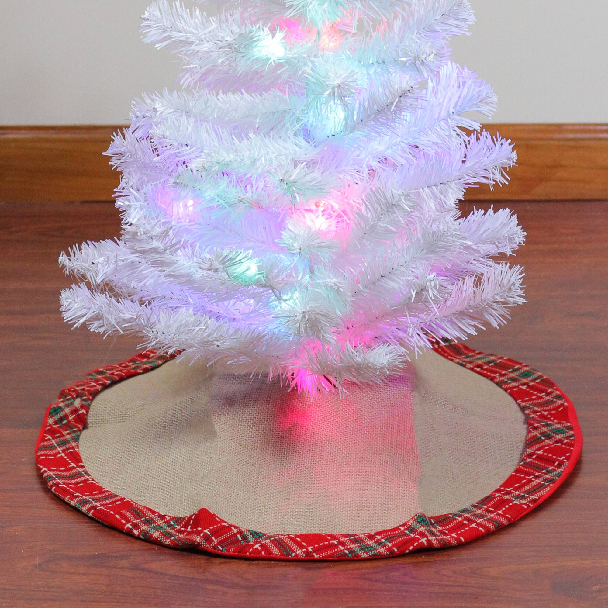 20&#x22; Burlap &#x26; Red Plaid Trim Mini Tree Skirt