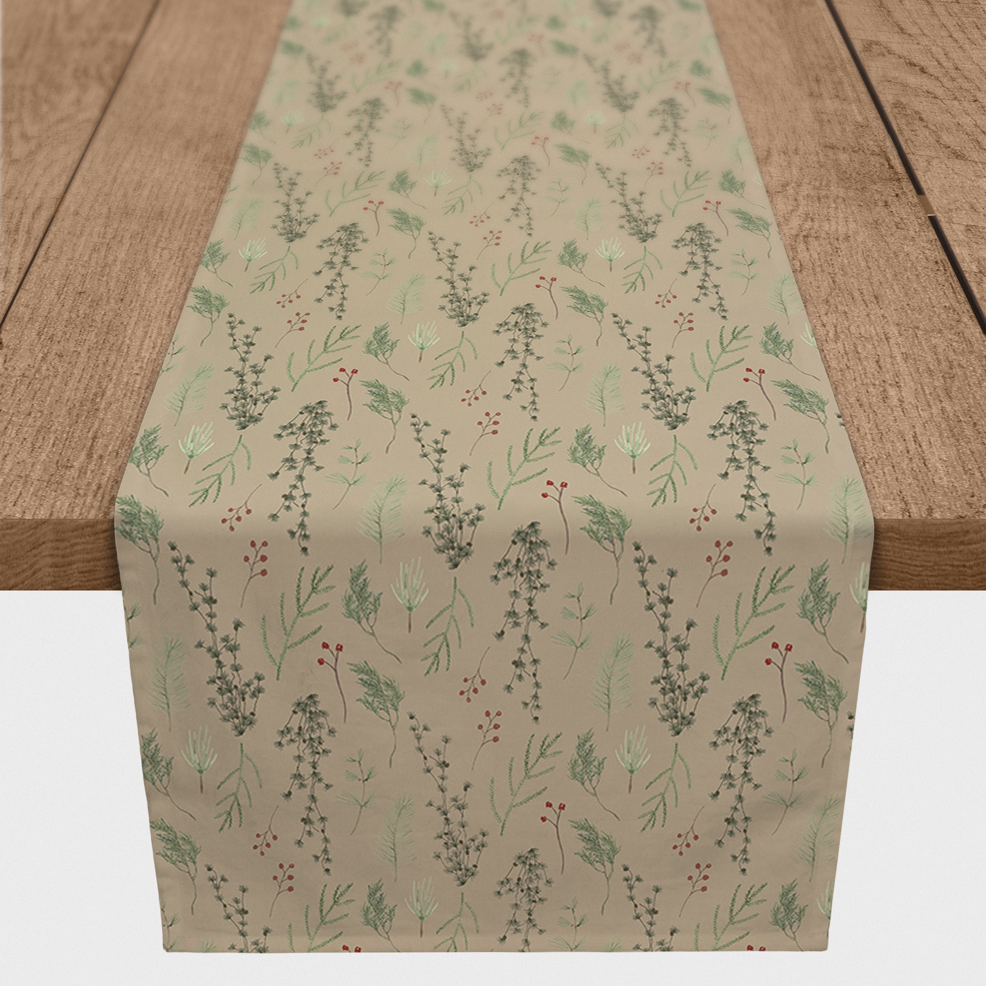 72&#x22; Brown Holiday Greenery Cotton Twill Runner