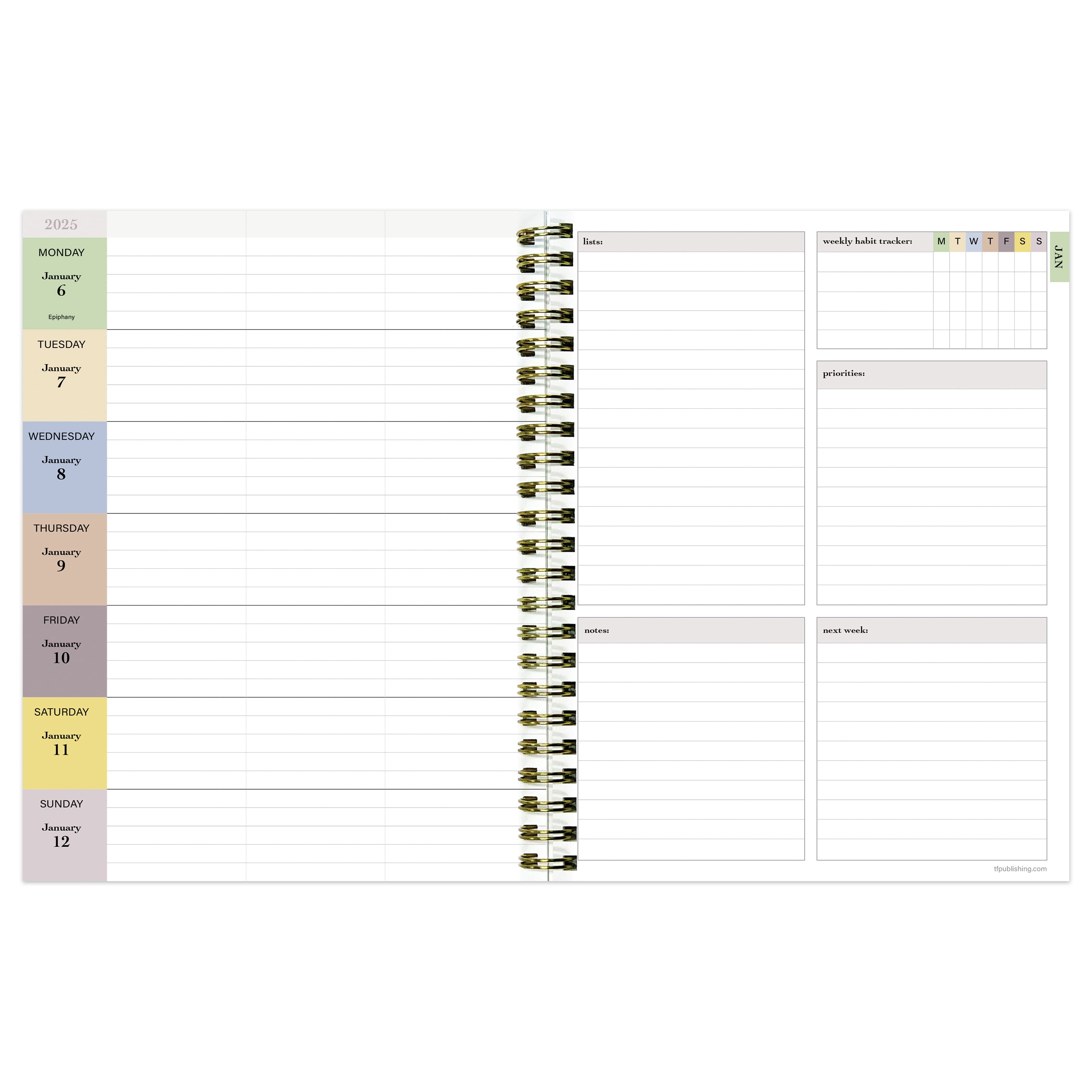 TF Publishing 2025 Medium Lotus Weekly Monthly Spiral Planner