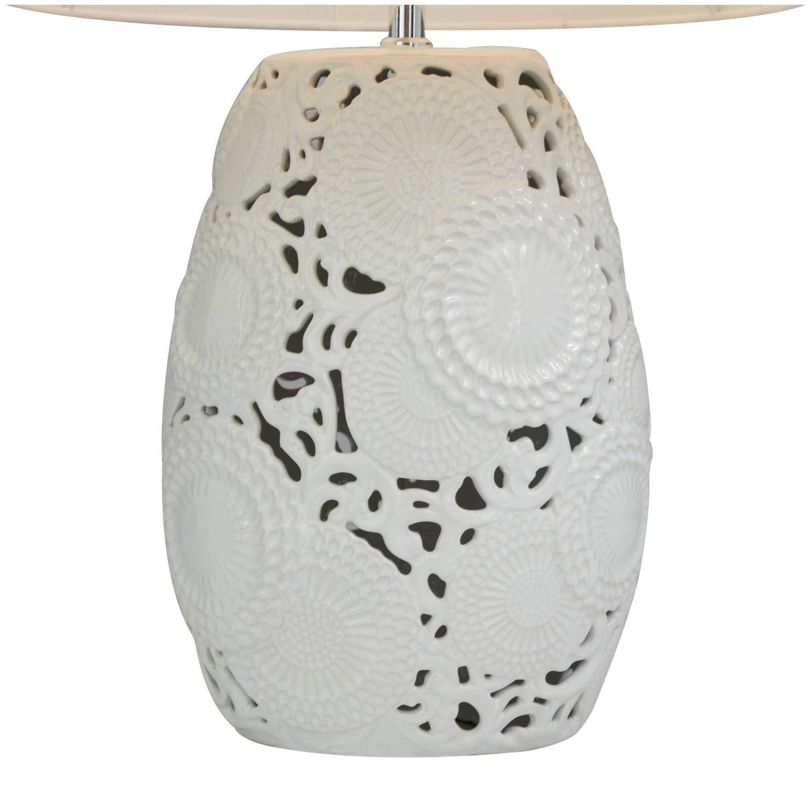 White Ceramic Cutout Floral Table Lamp 14&#x22; x 14&#x22; x 23&#x22;
