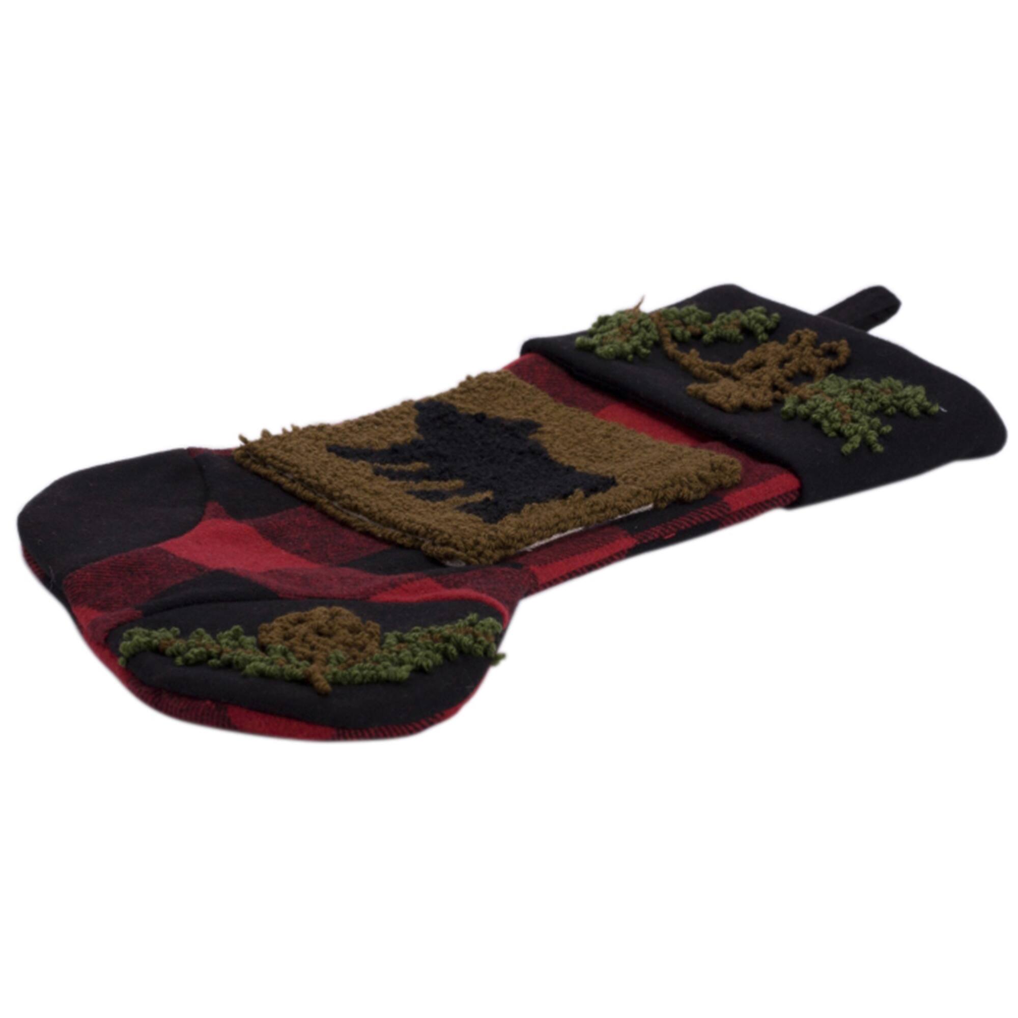 Glitzhome&#xAE; 19&#x22; Plaid Hooked Bear Rug Stocking