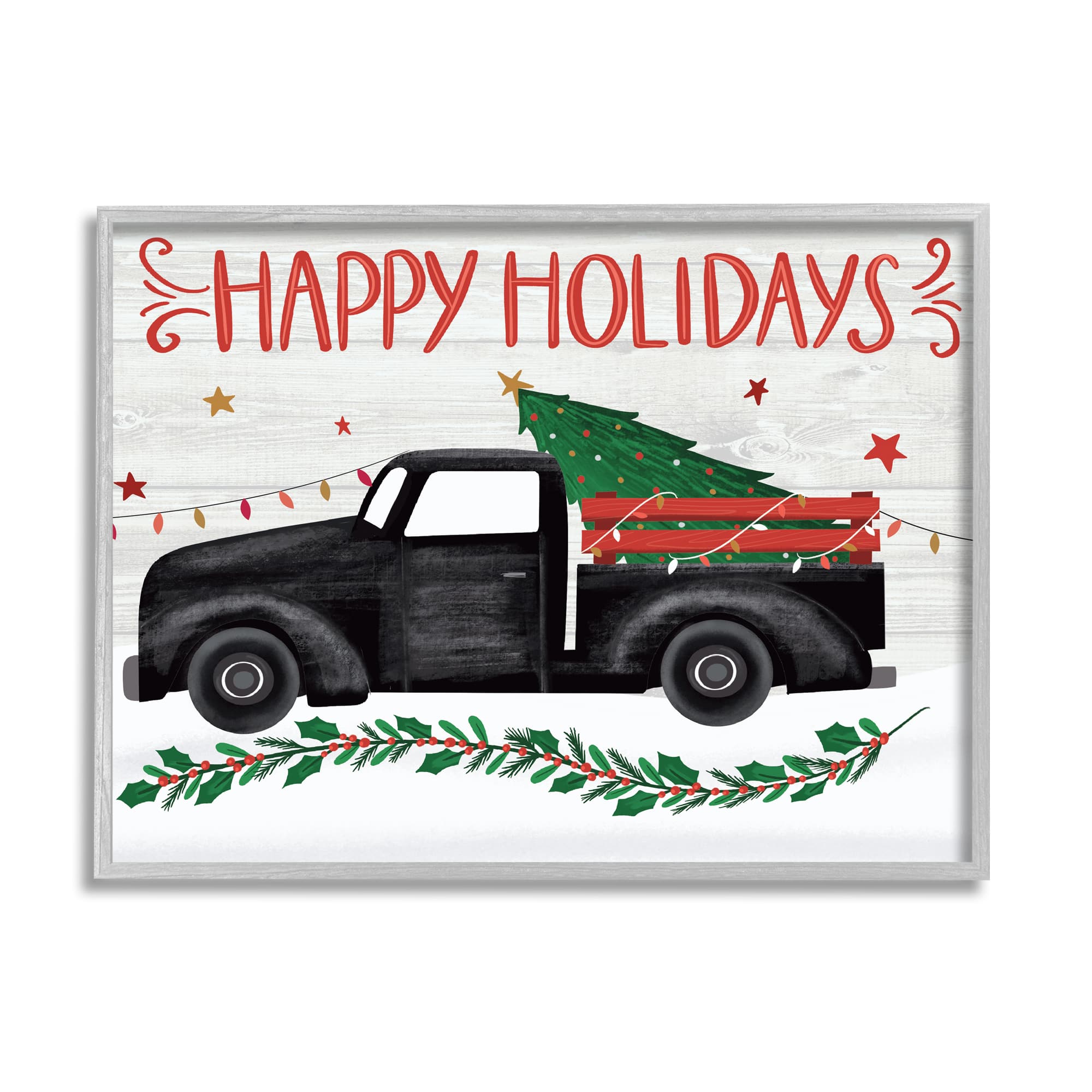 Stupell Industries Happy Holidays Christmas Tree Truck Framed Giclee Art
