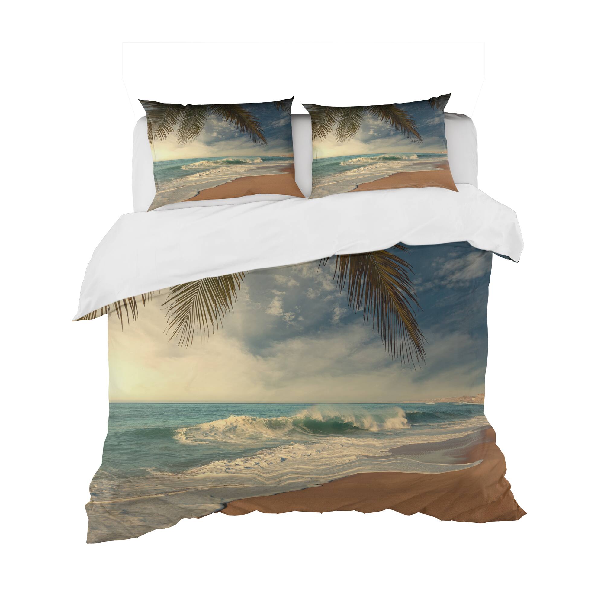 Designart &#x27;Beautiful Tropical Beach with Palms&#x27; Beach Bedding Set - Duvet Cover &#x26; Shams