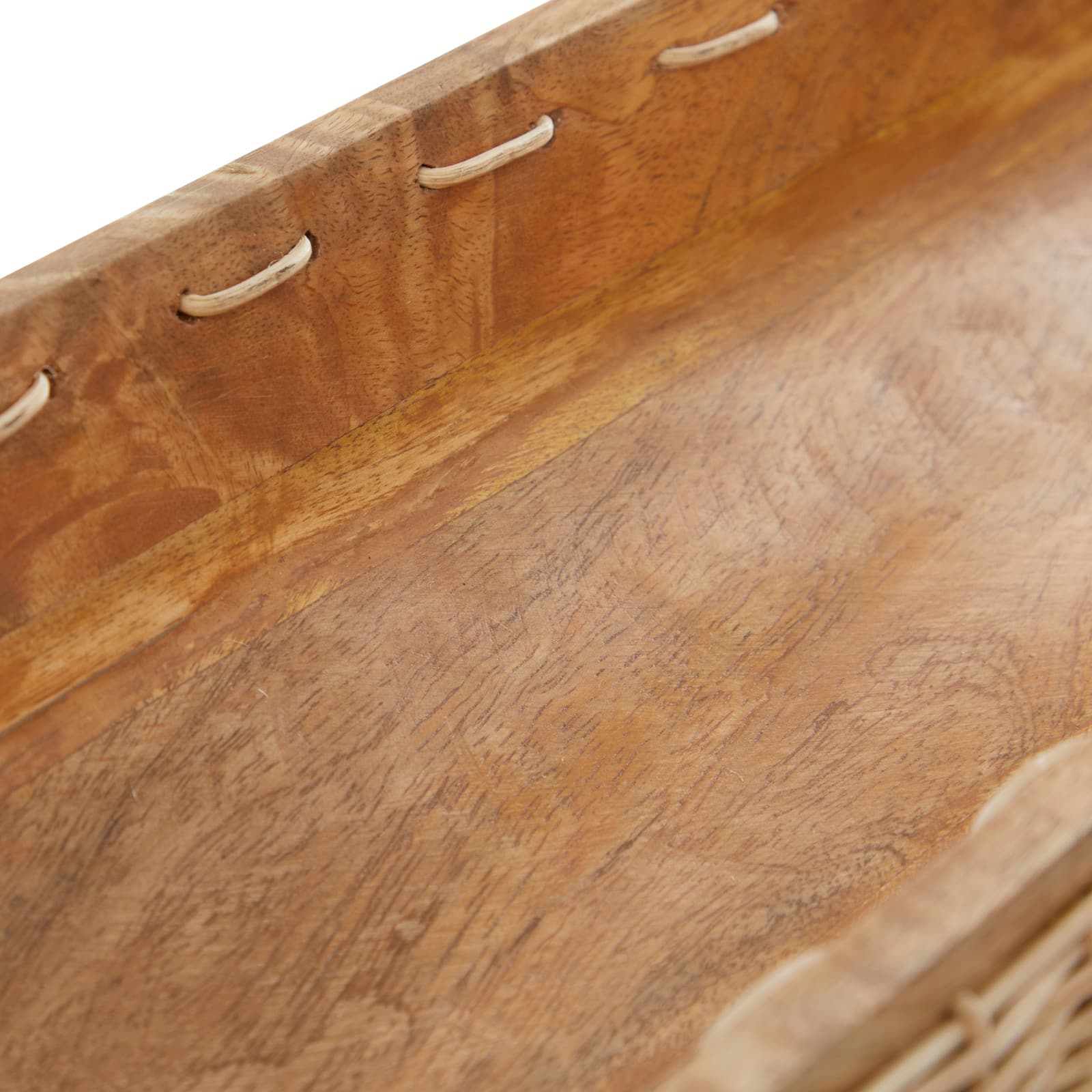 24.5&#x22; Brown Handmade Wooden Tray with Woven Seagrass Accent