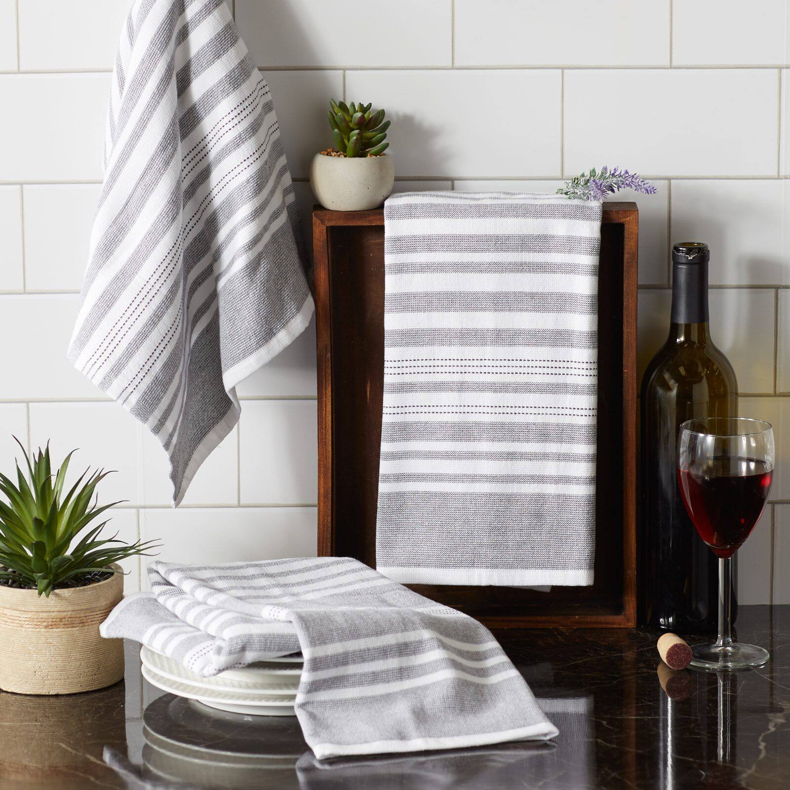 DII® Mineral Variegated Stripe Terry Dishtowels, 3ct.