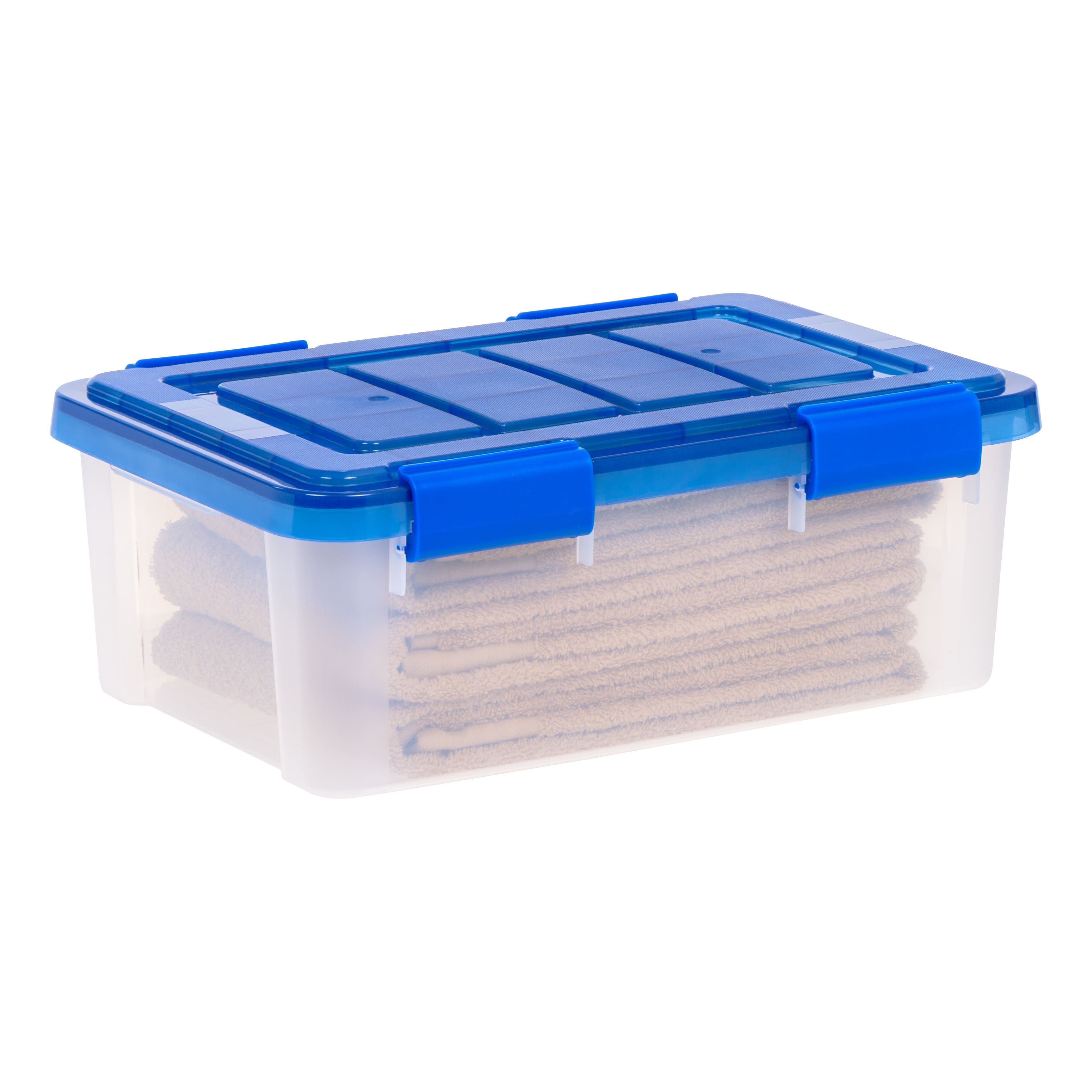 IRIS® WeatherPro™ 16qt. Clear Heavy Duty Plastic Storage Bin with Blue Lid