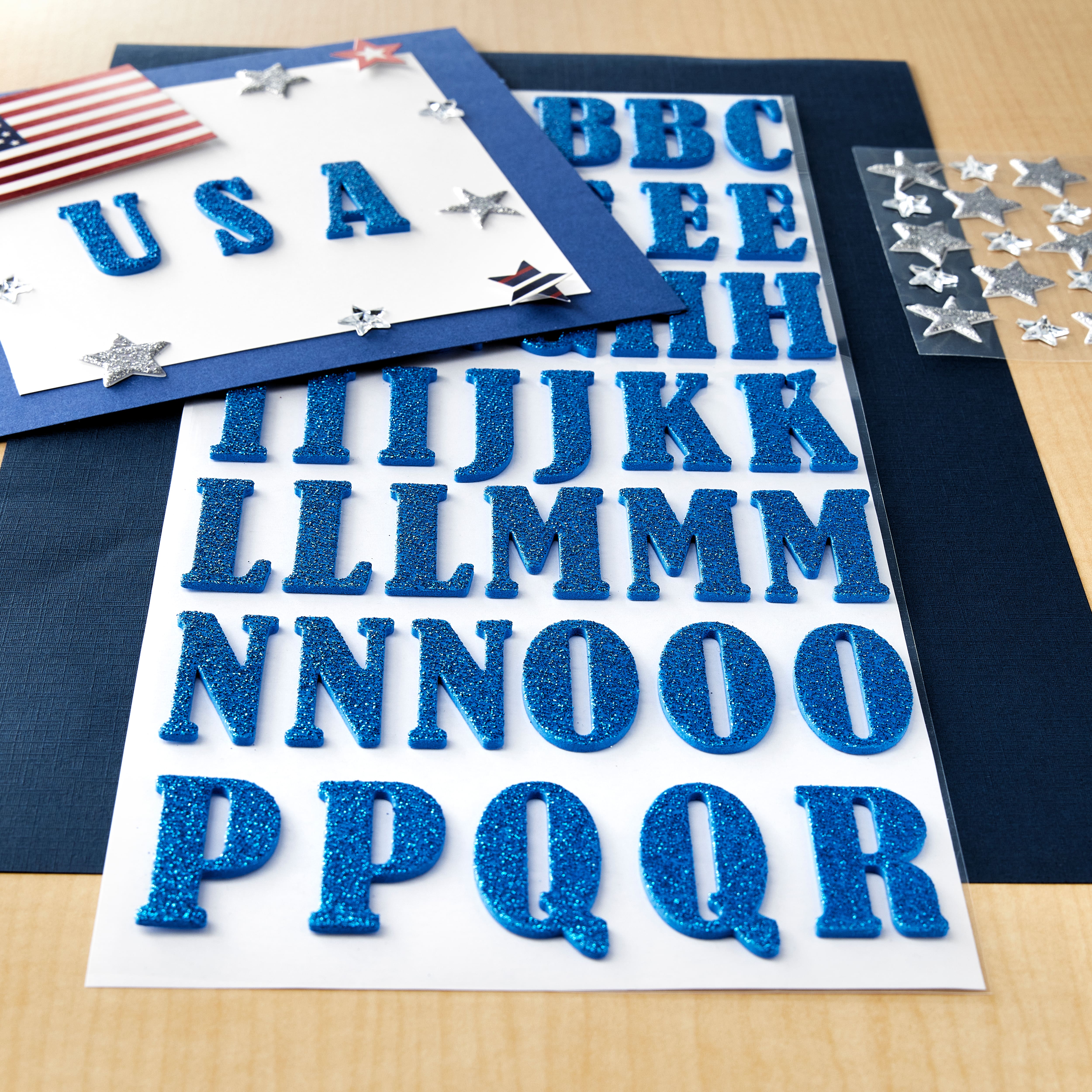 Glitter Cursive Alphabet Letter Stickers, 1-Inch, 50-count, Royal Blue 