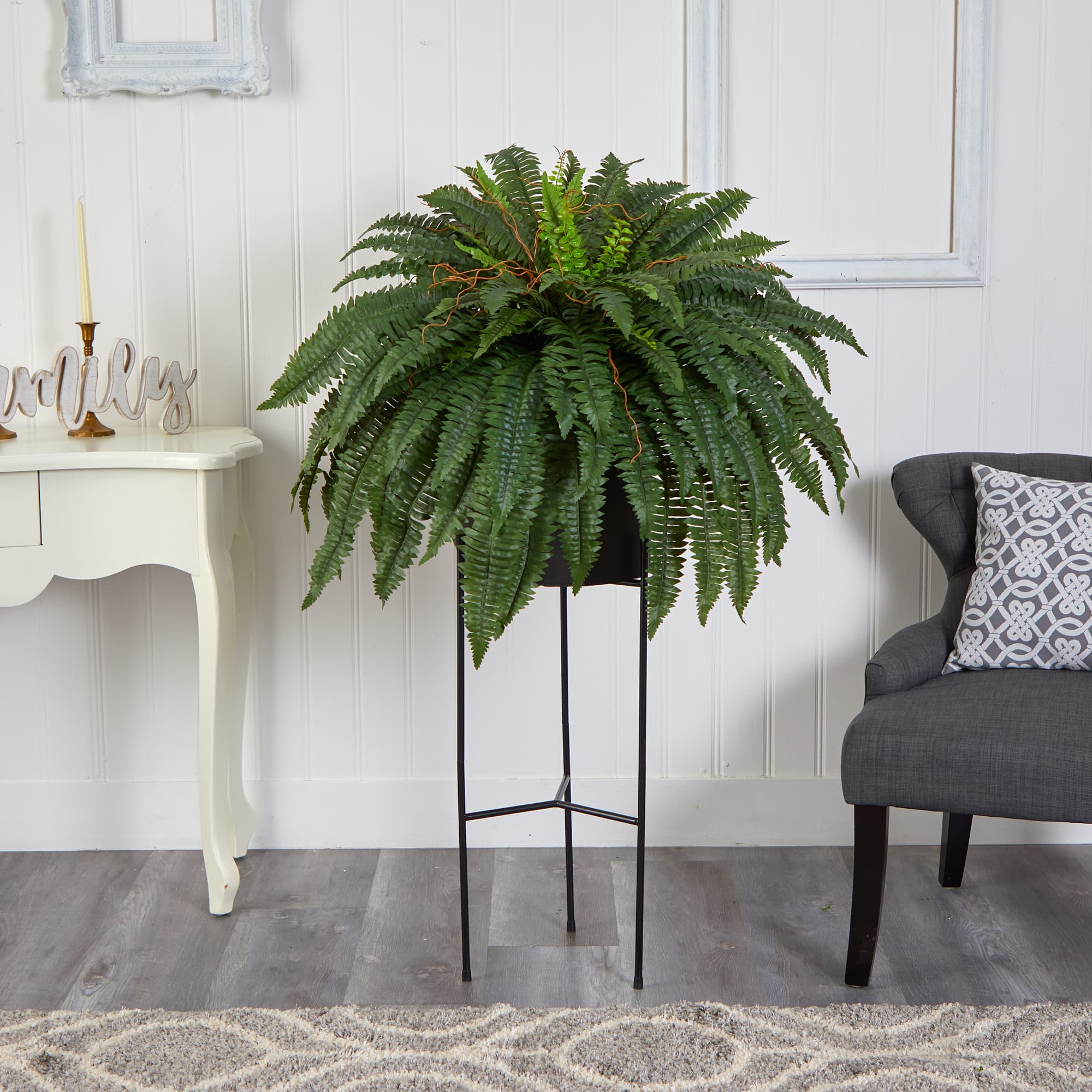 51" Boston Fern Plant in Black Planter with Stand