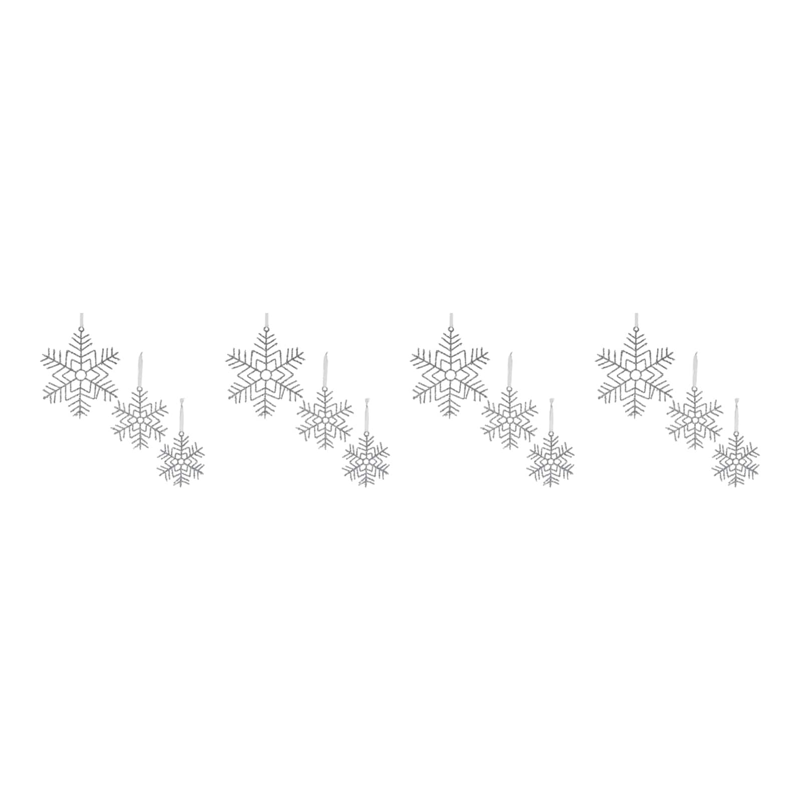 Glittered Silver Snowflake Wire Ornament Set