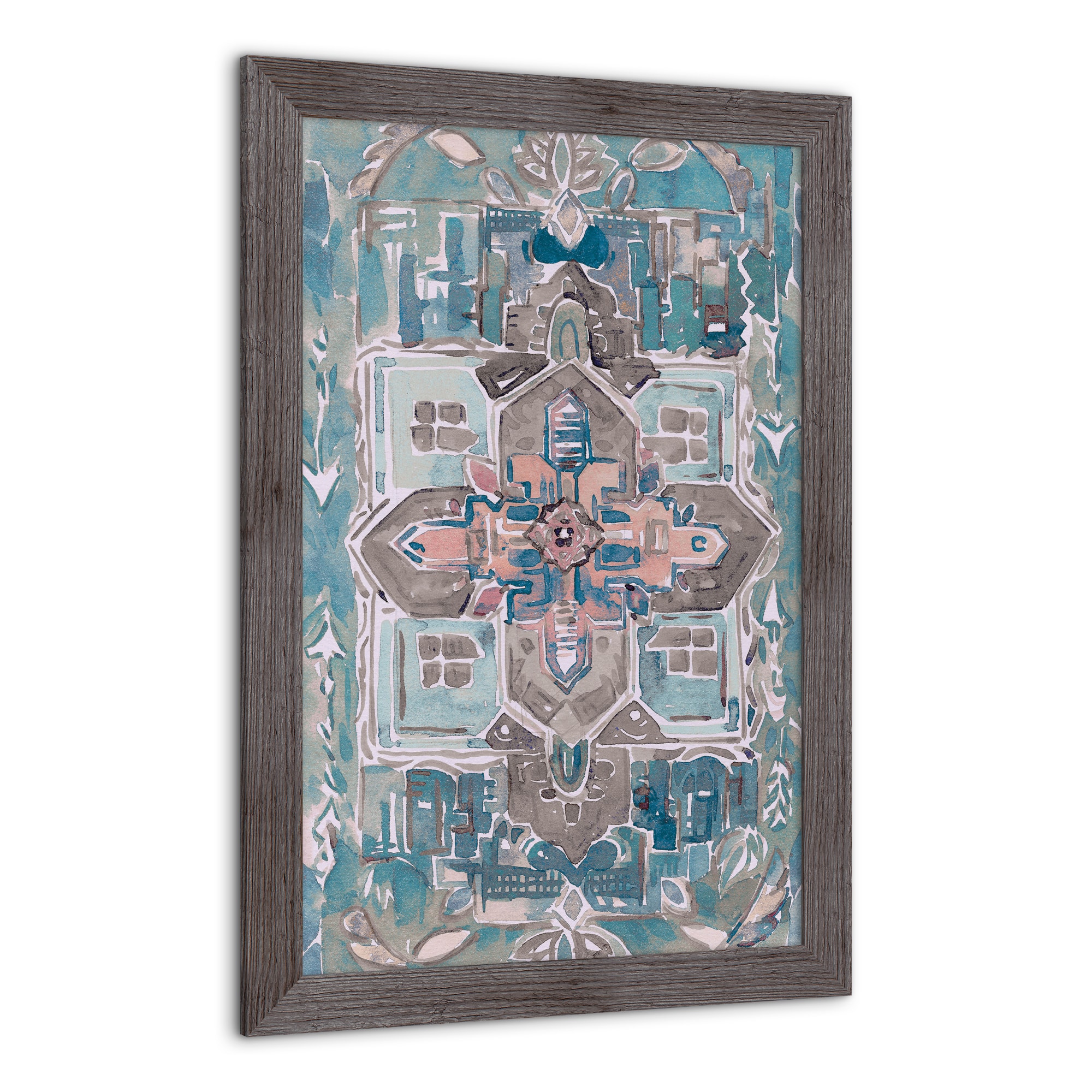 Blue Rug Pattern 20" x 30" Western Gray Framed Print