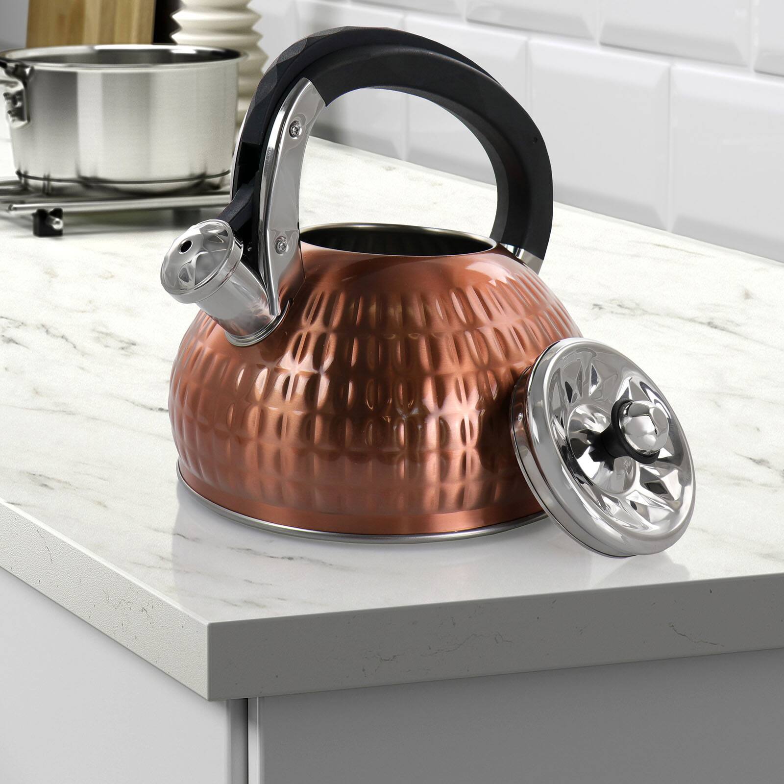 MegaChef 3L Copper Stovetop Whistling Kettle