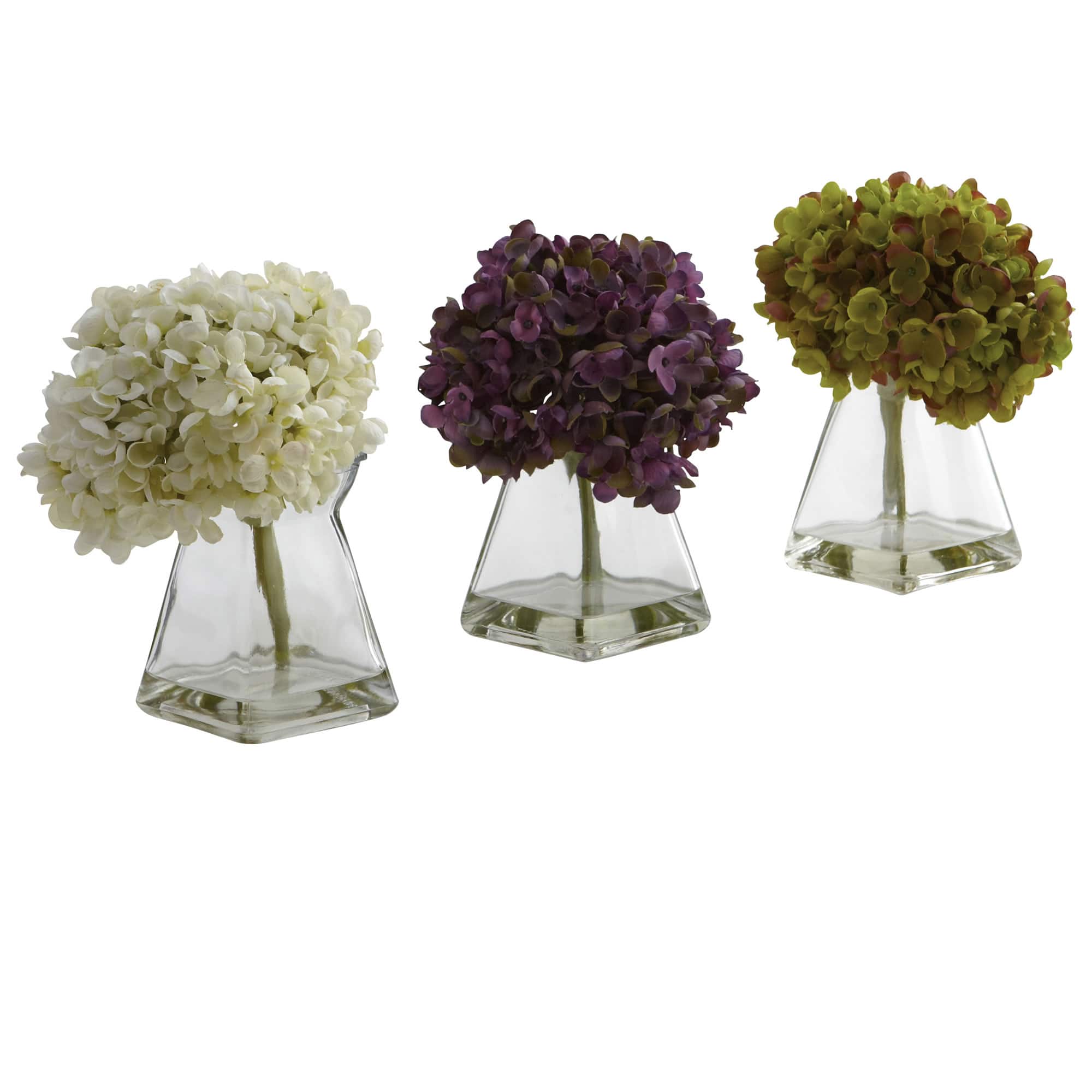 Green, Purple & White Hydrangea with Vase, 3ct.