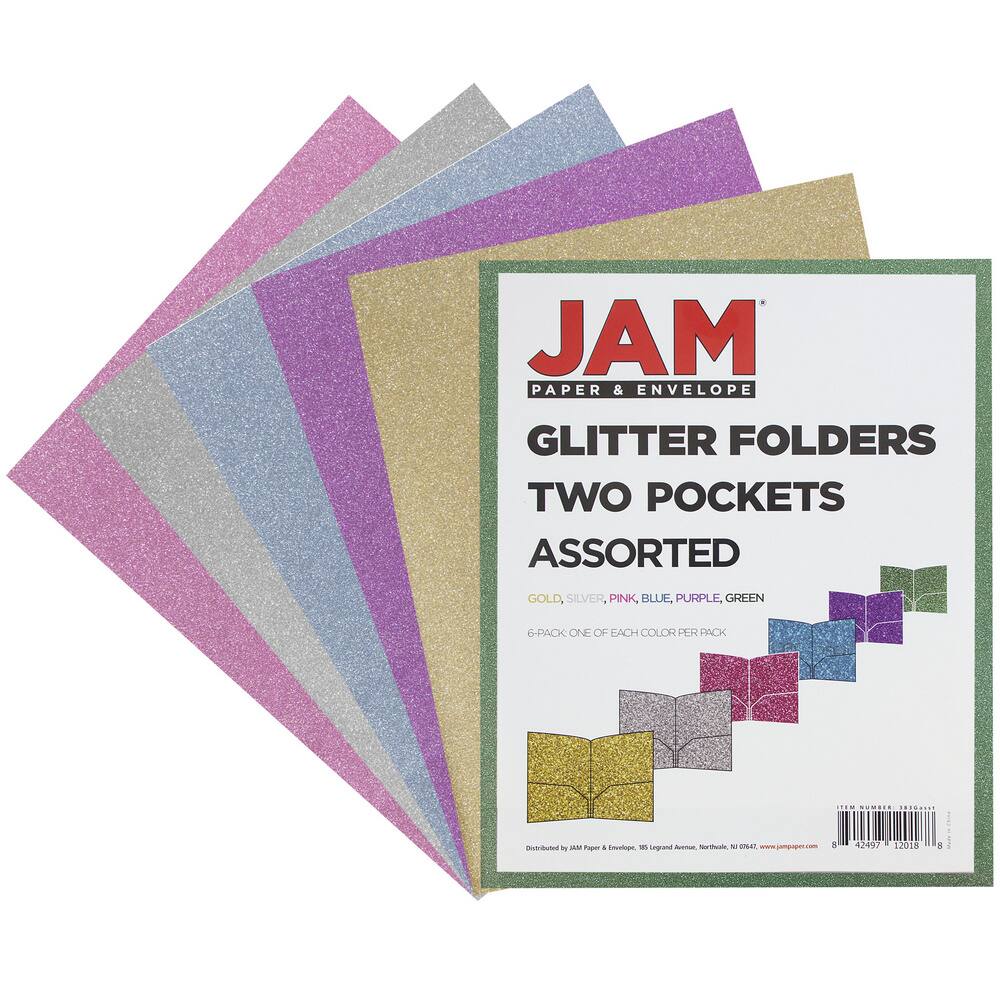 JAM Paper 2-Pocket Plastic Glitter Folders, 6ct.