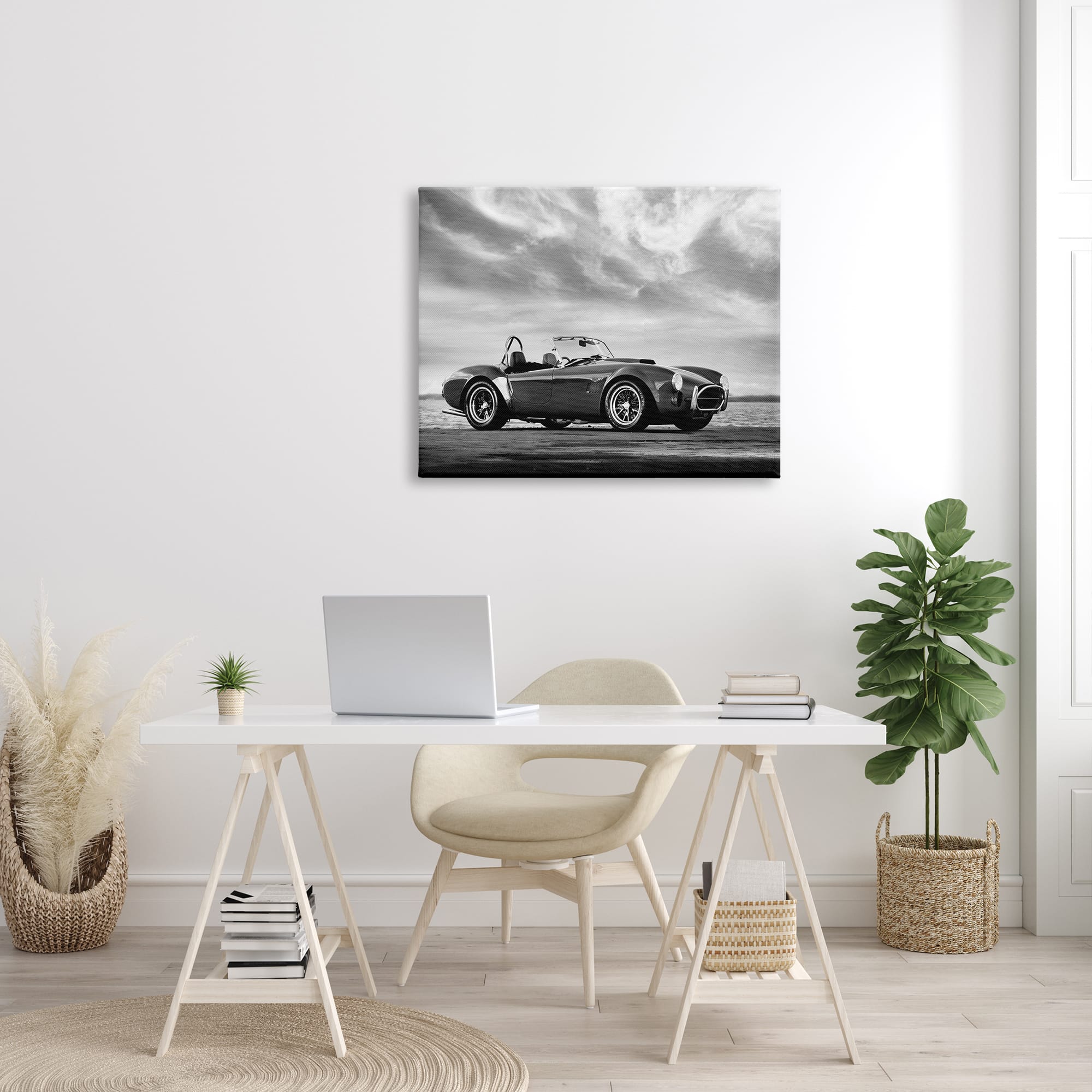 Stupell Industries Vintage Sports Convertible Car Beach Photography Black White Canvas Wall Art
