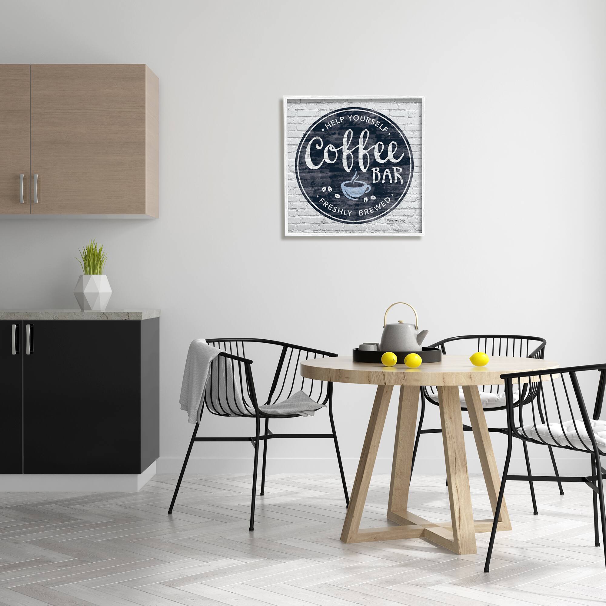 Stupell Industries Urban Coffee Bar Brick Patterned Caf&#xE9; Sign White Framed Wall Art