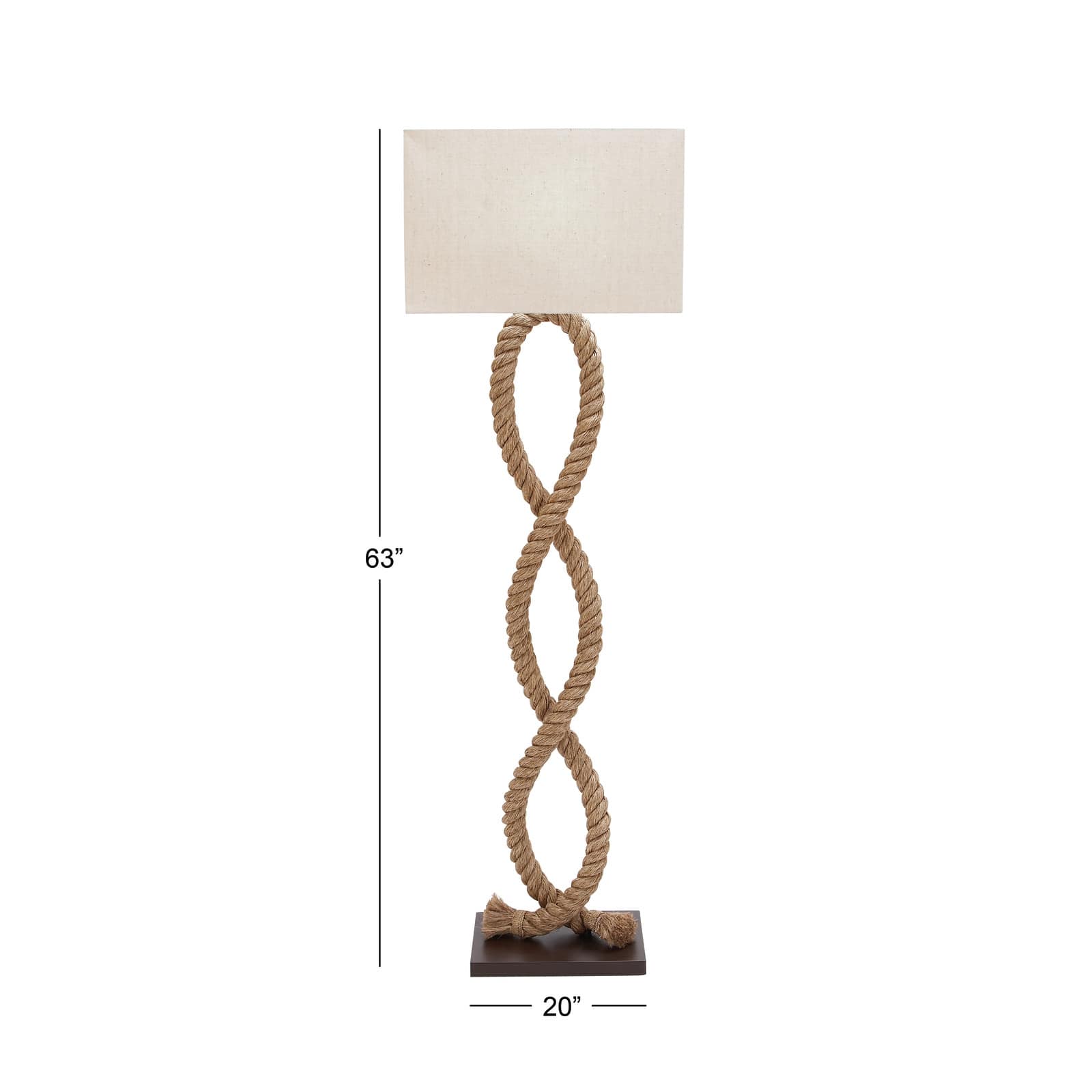 Brown Jute Rope and Iron Rustic Floor Lamp, 63" x 20" x 9"