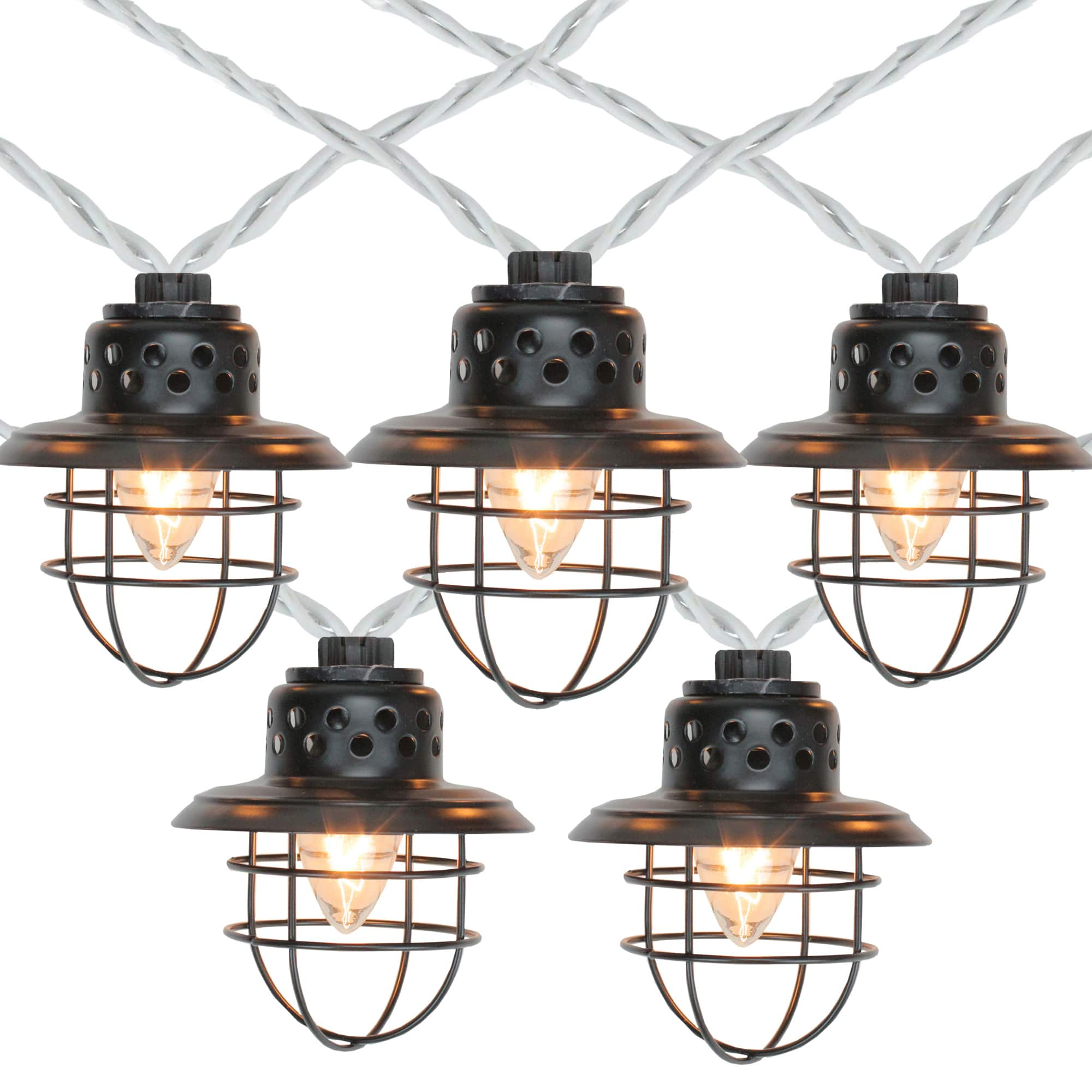 10ct. Black Caged Fisherman Lantern Patio String Lights