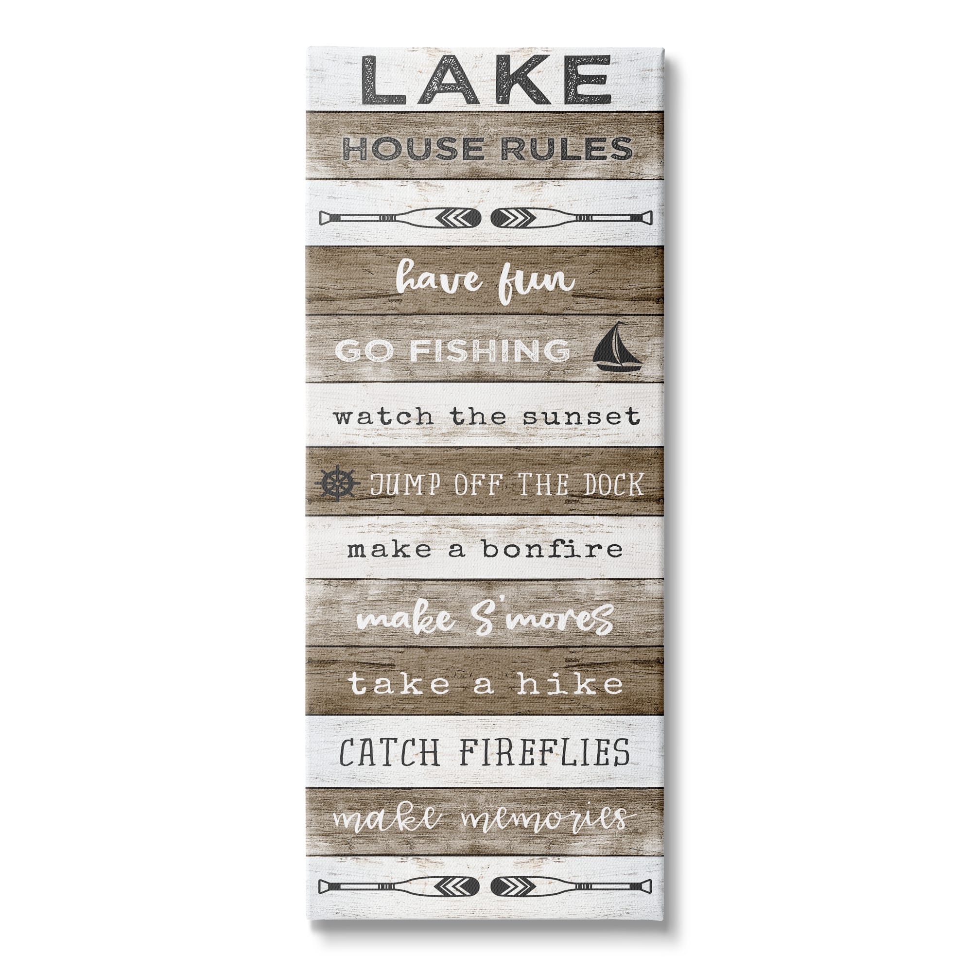 Stupell Industries Lake House Rules List Rustic Pattern Boat Oars Canvas Wall Art
