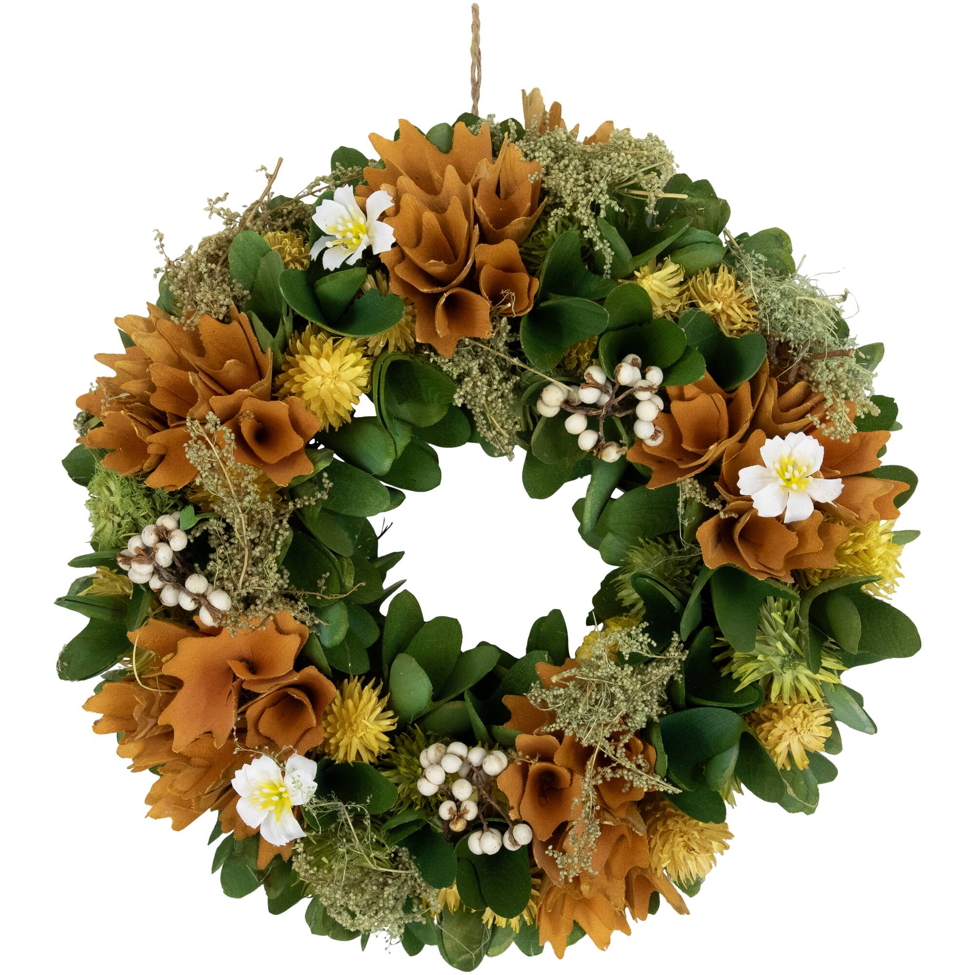 11&#x22; Orange Mixed Floral Artificial Spring Wreath