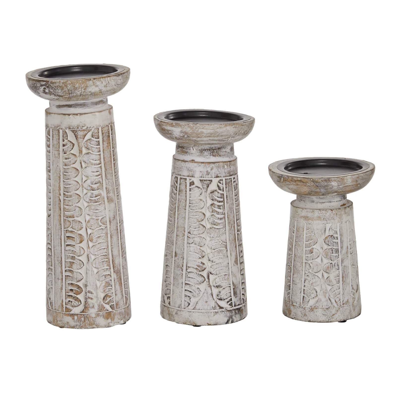 White Mango Wood Natural Candle Holder Set