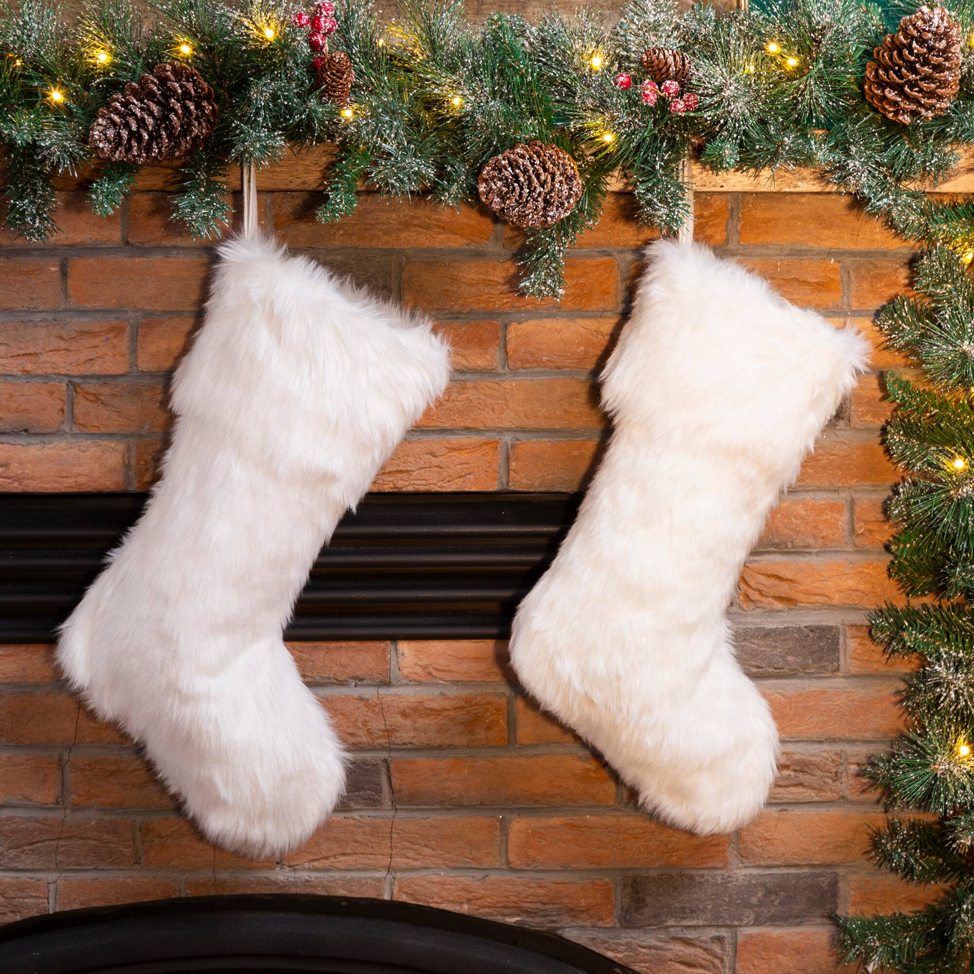 Glitzhome&#xAE; 21&#x22; White Plush Stockings, 2ct.