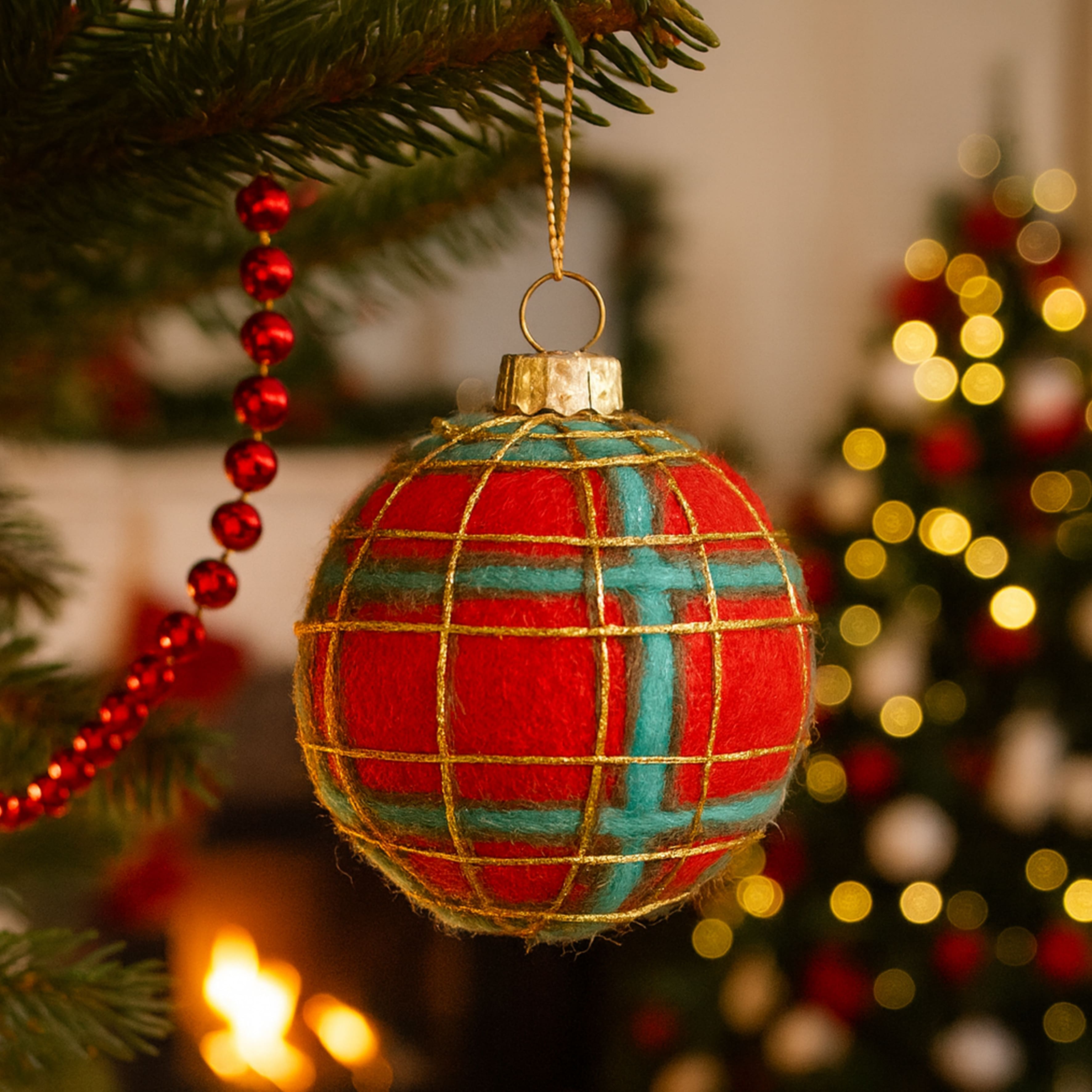 Christmas Peppermint Plaid Ball Ornament Felting Kit by Loops & Threads®