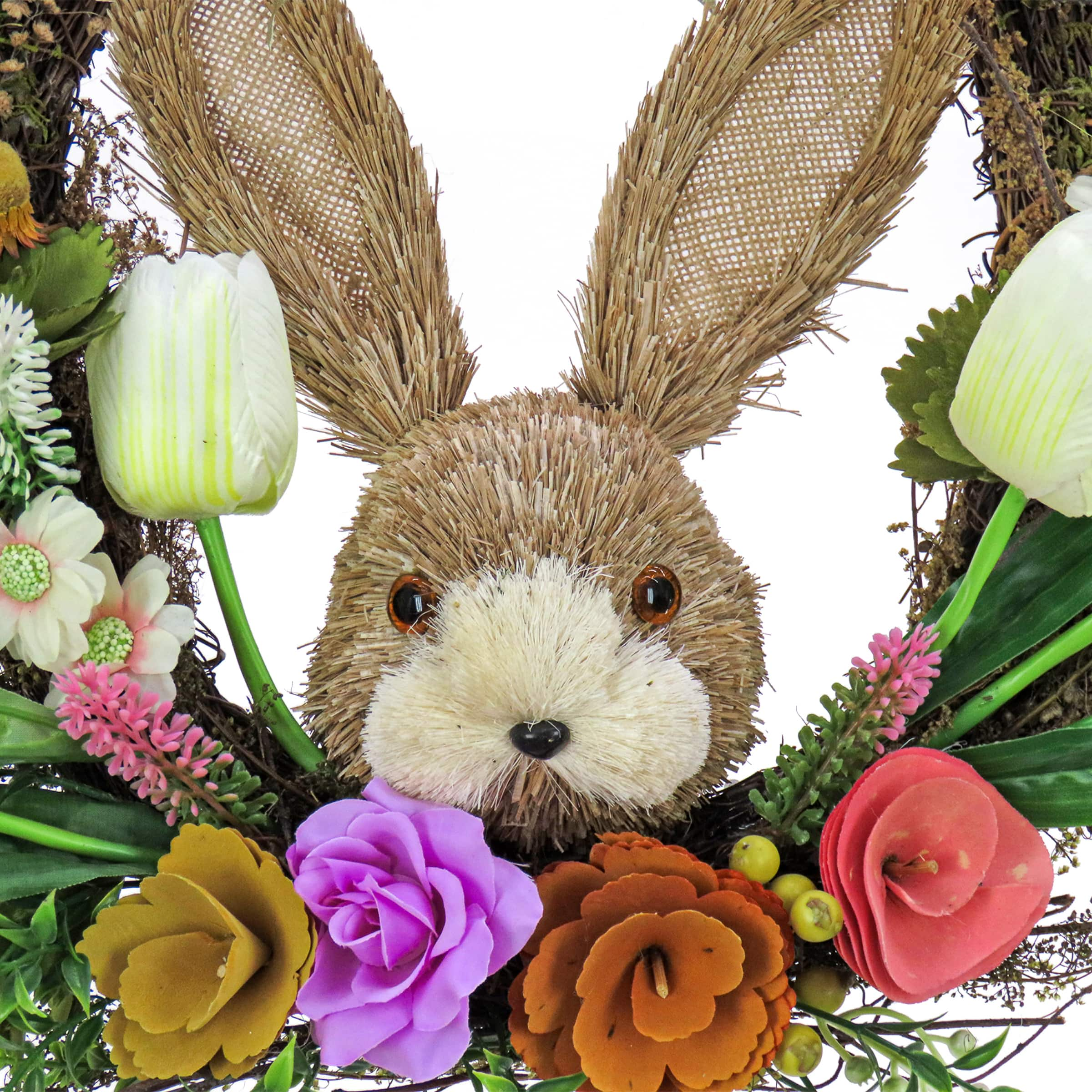 16&#x22; Floral Bunny Wreath with Tulips