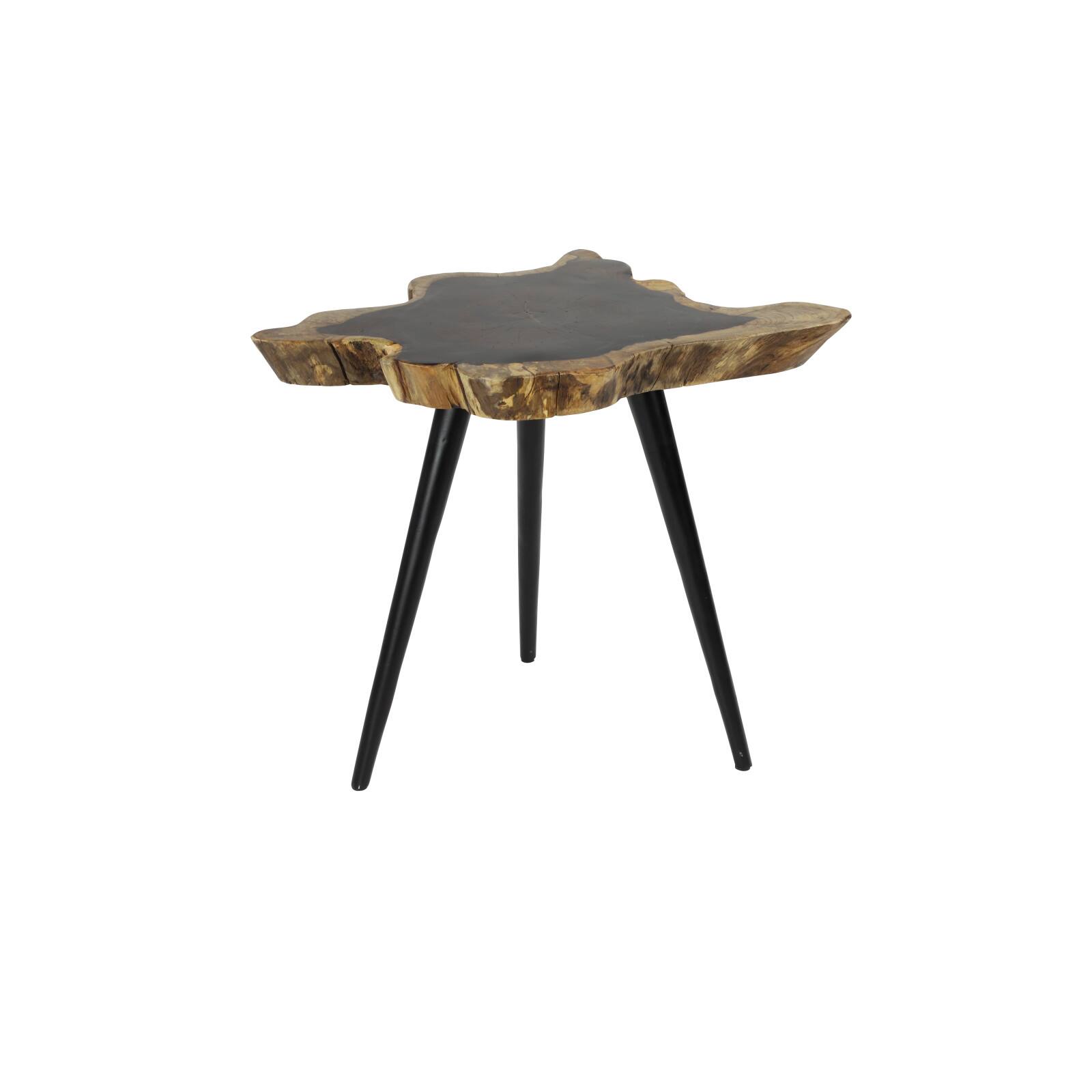 21&#x22; Brown Rosewood &#x26; Metal Contemporary Accent Table