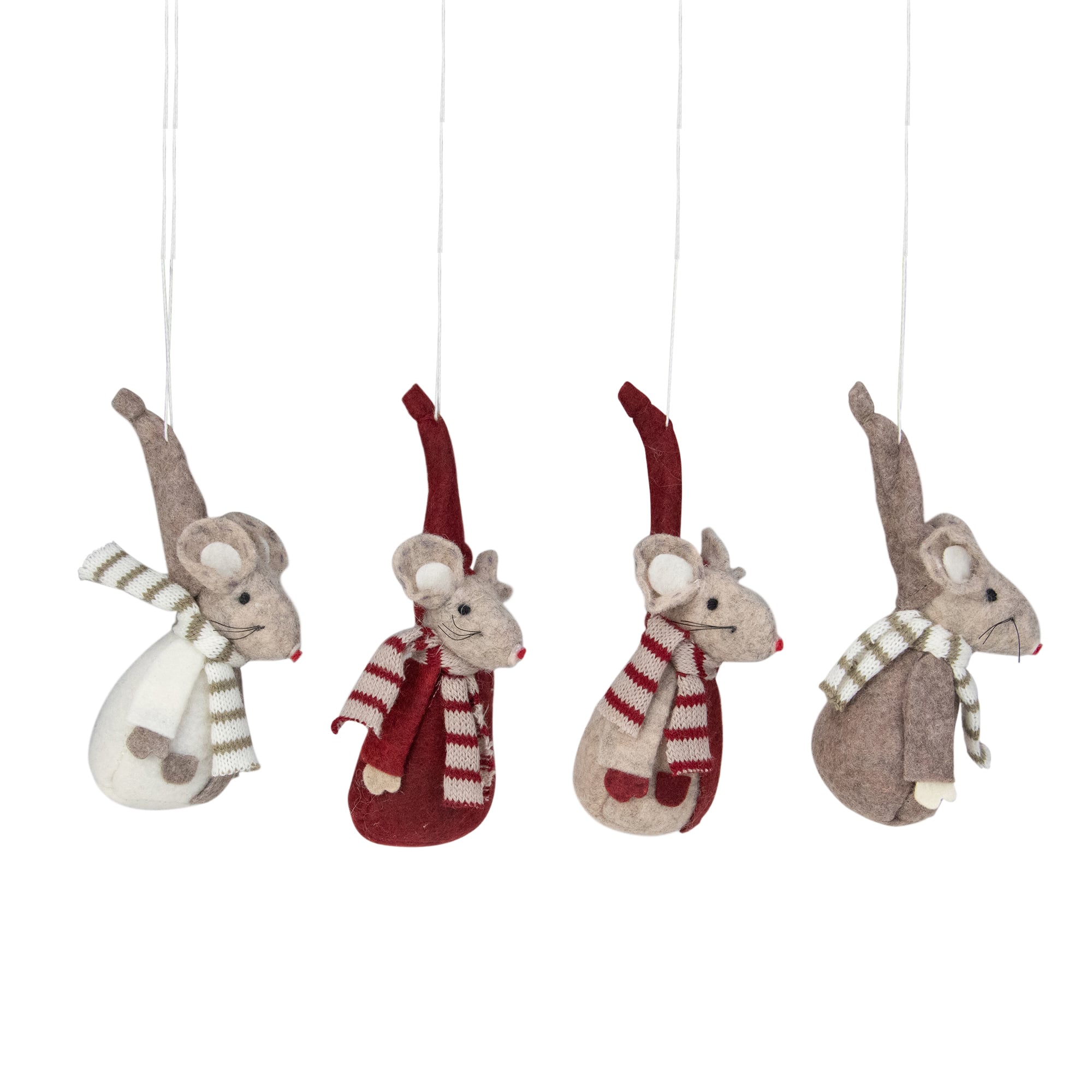 4ct. Red &#x26; Gray Standing Mice Ornaments
