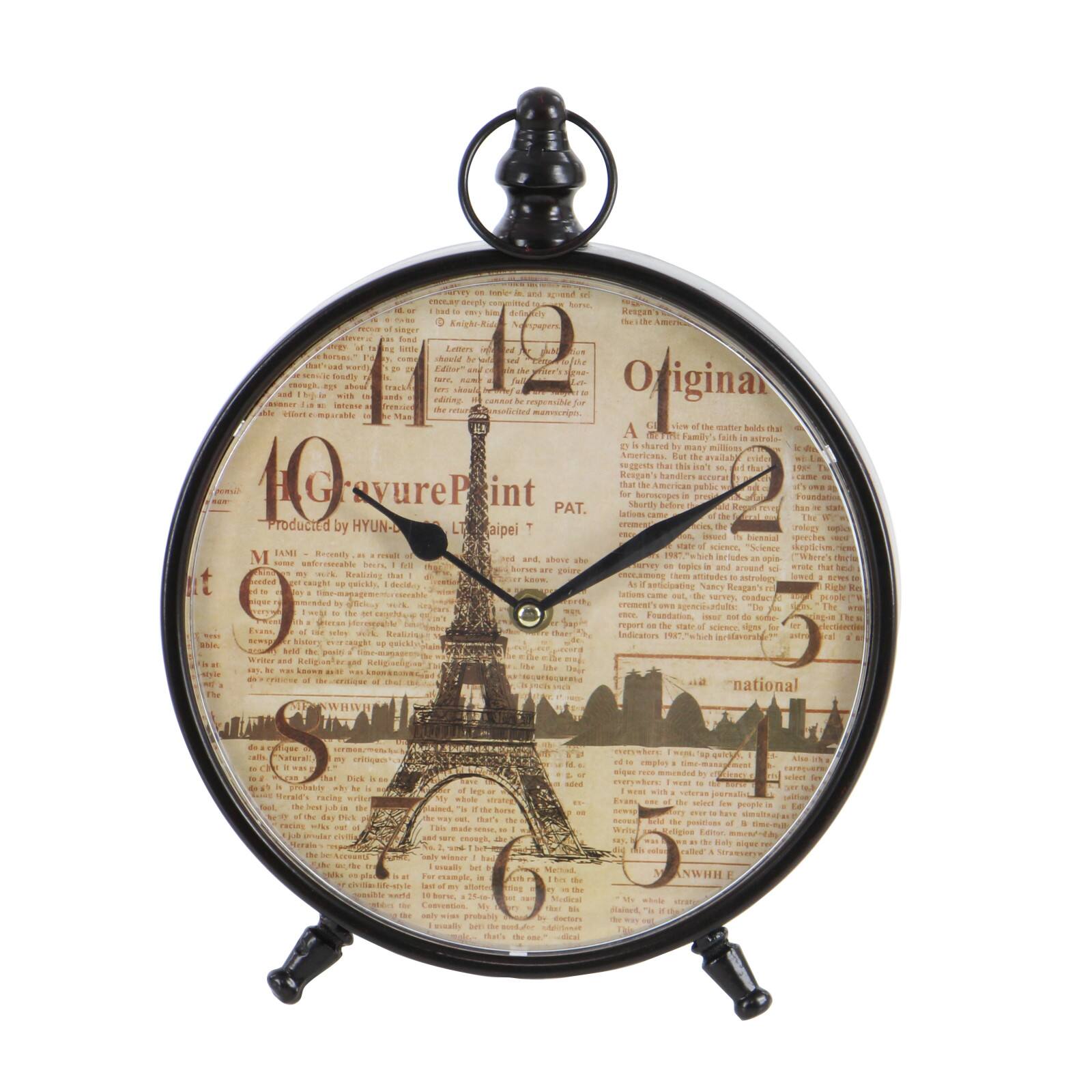 12&#x22; Wide Round Vintage Black Metal Clock Set