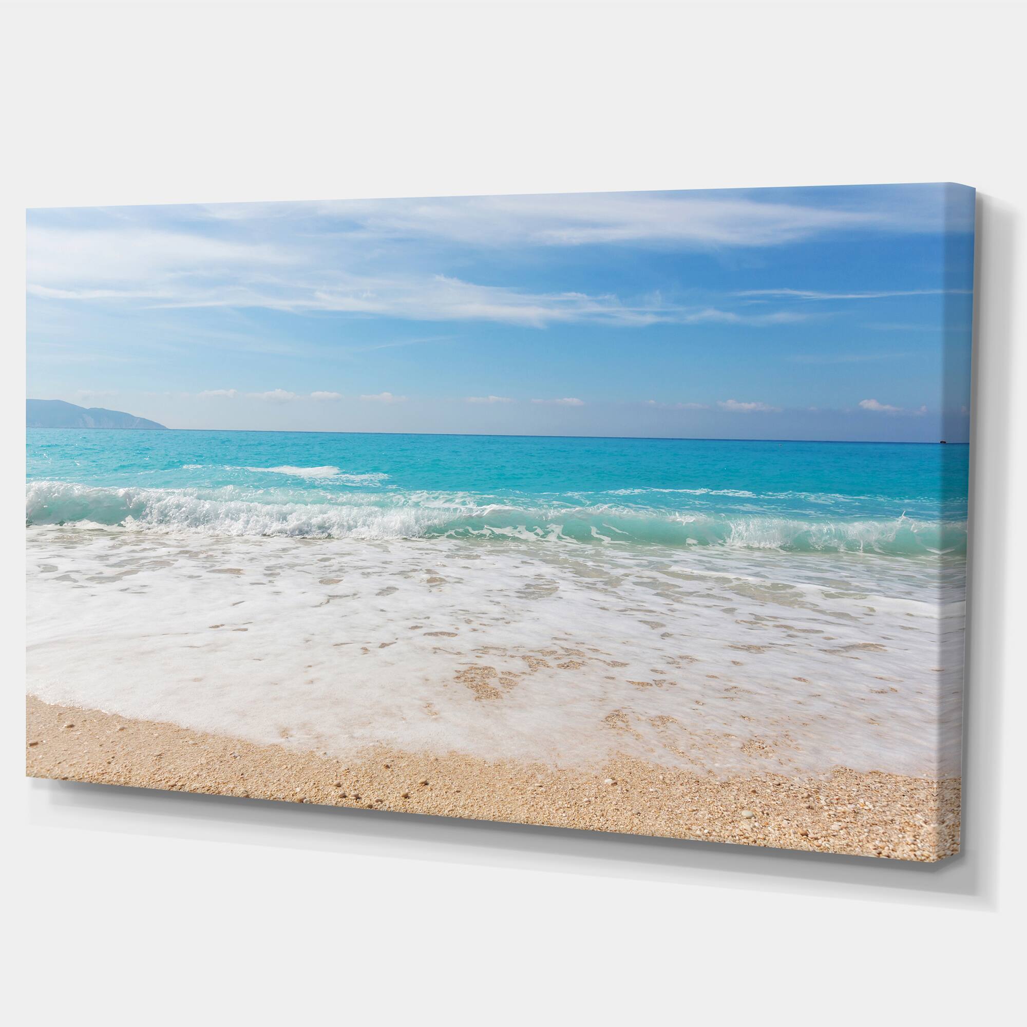 Designart - White Waves Kissing Beach Sand - Large Seashore Canvas Print