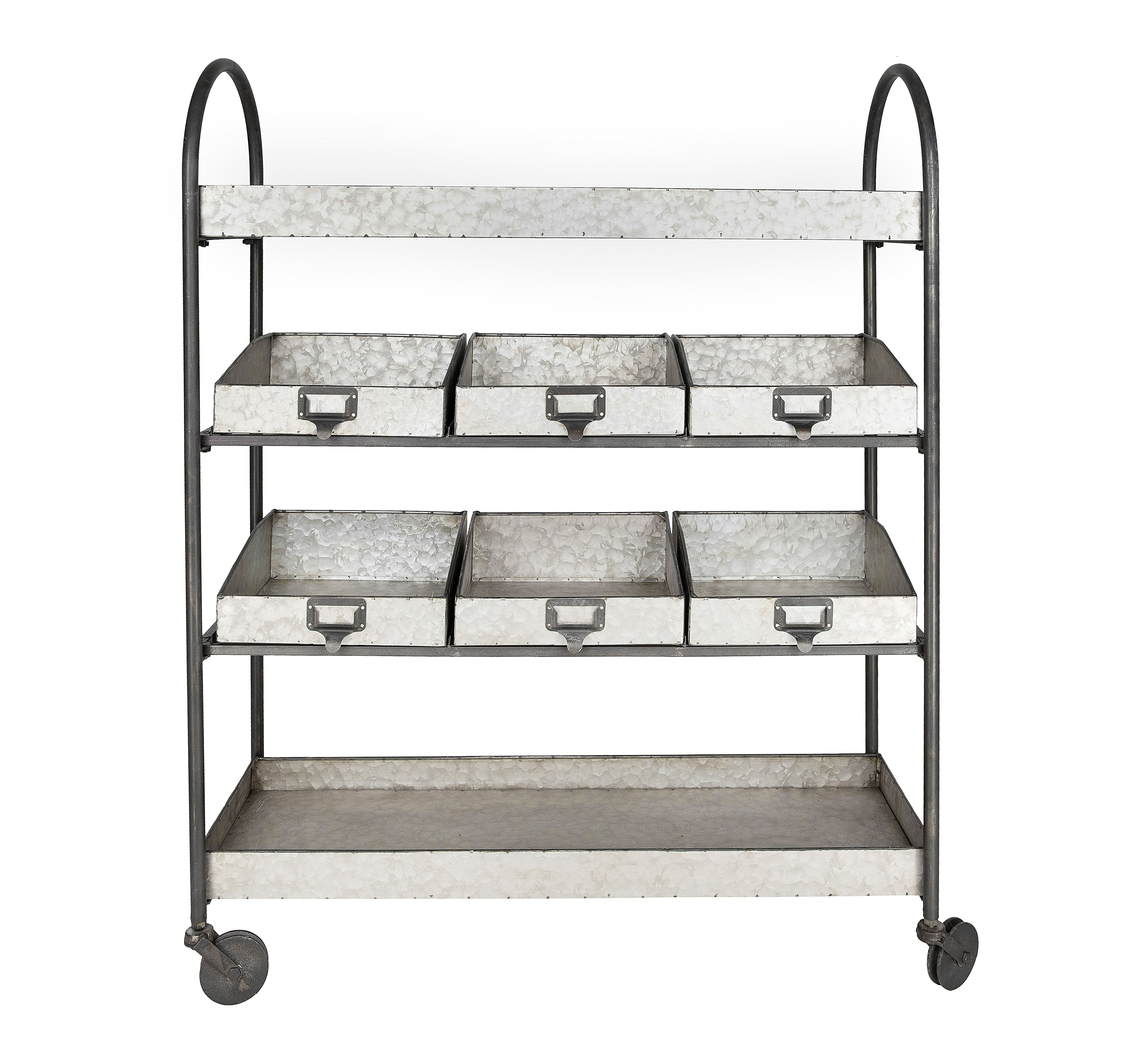 Hello Honey&#xAE; 46&#x22; Rustic Farmhouse Galvanized Metal 4-Tier Cart with 6 Storage Bins
