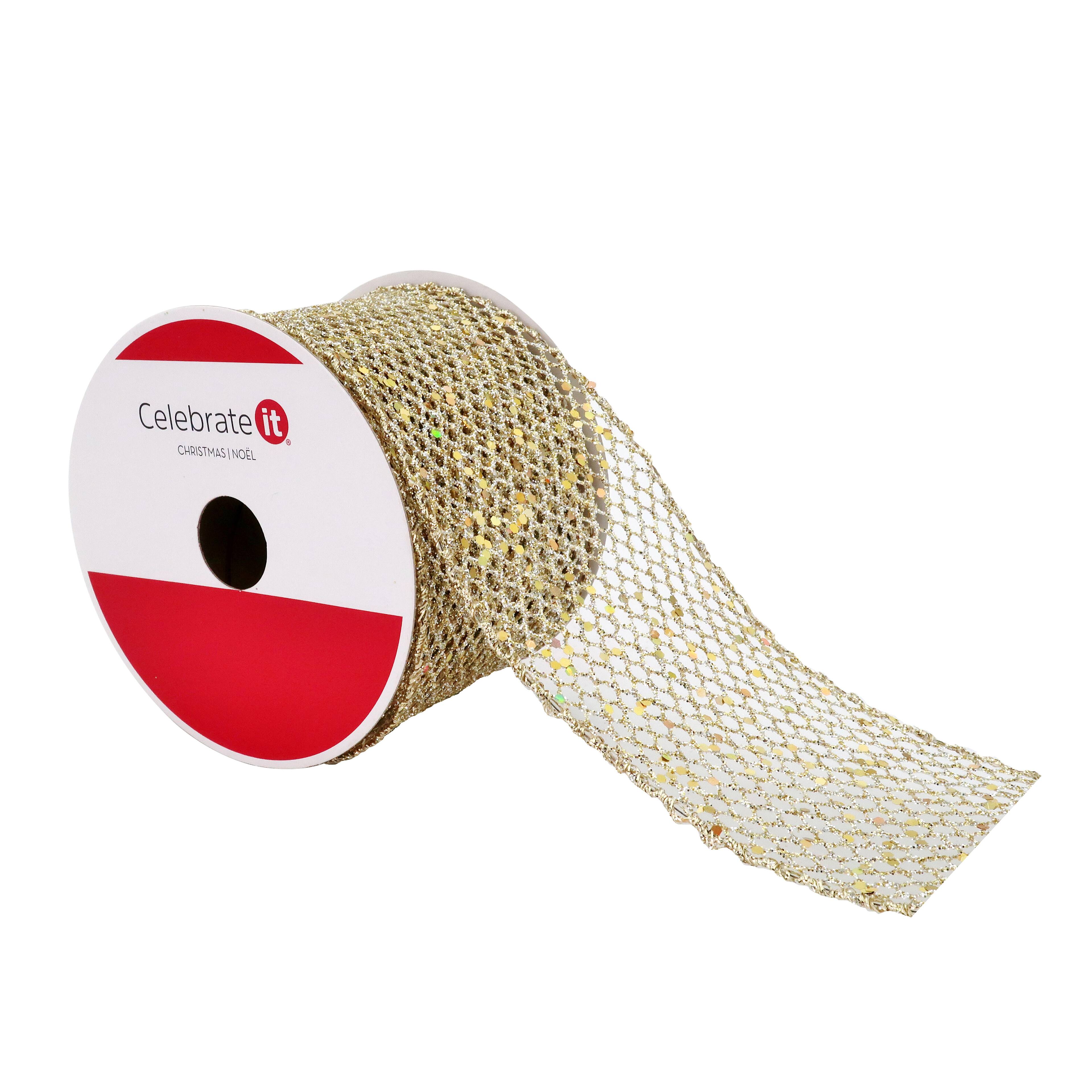 2.5&#x22; x 20ft. Champagne Wired Mesh Ribbon by Celebrate It&#xAE;