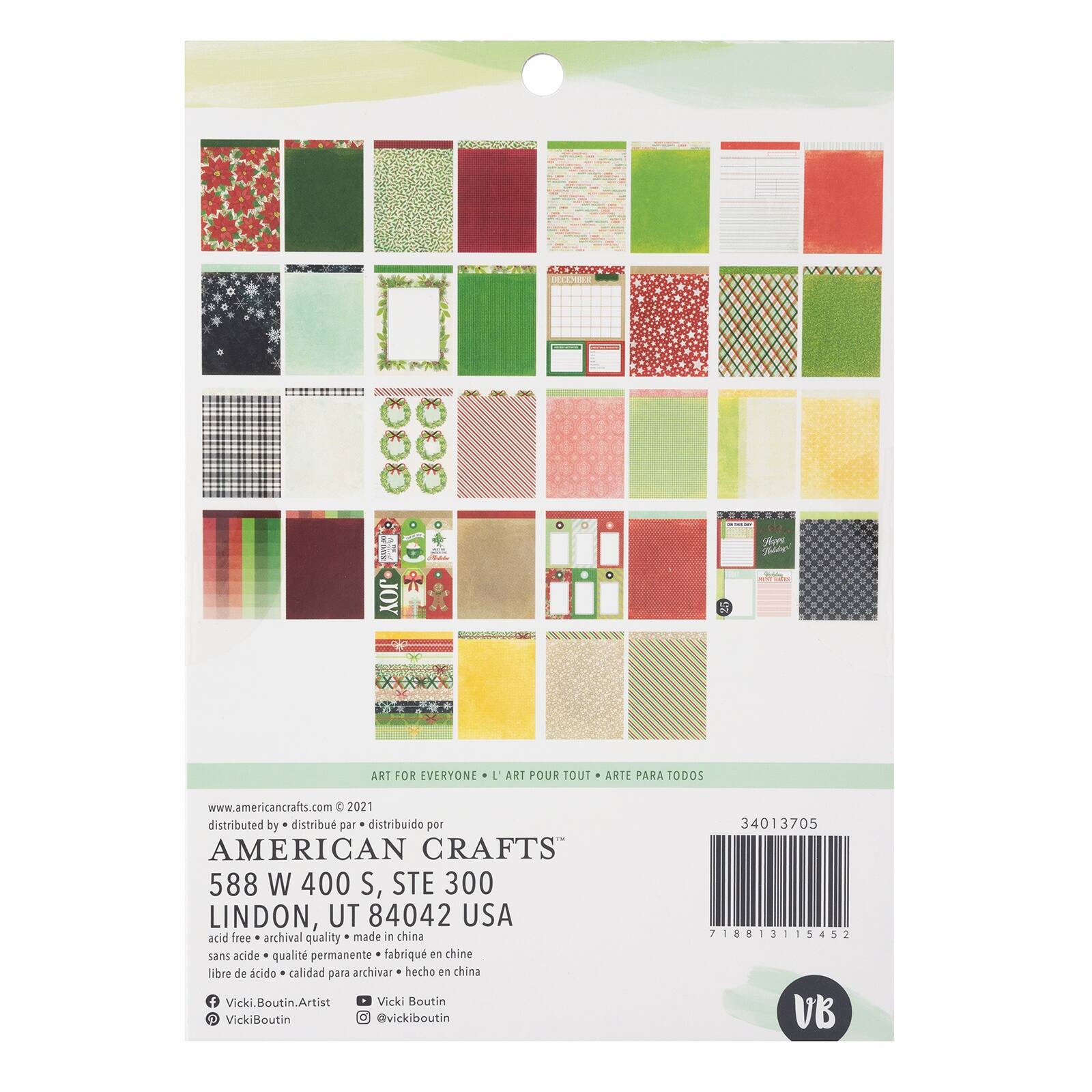 American Crafts Double-Sided Paper Pad 6&#x22; x 8&#x22; 36 ct. Vicki Boutin Evergreen &#x26; Holly