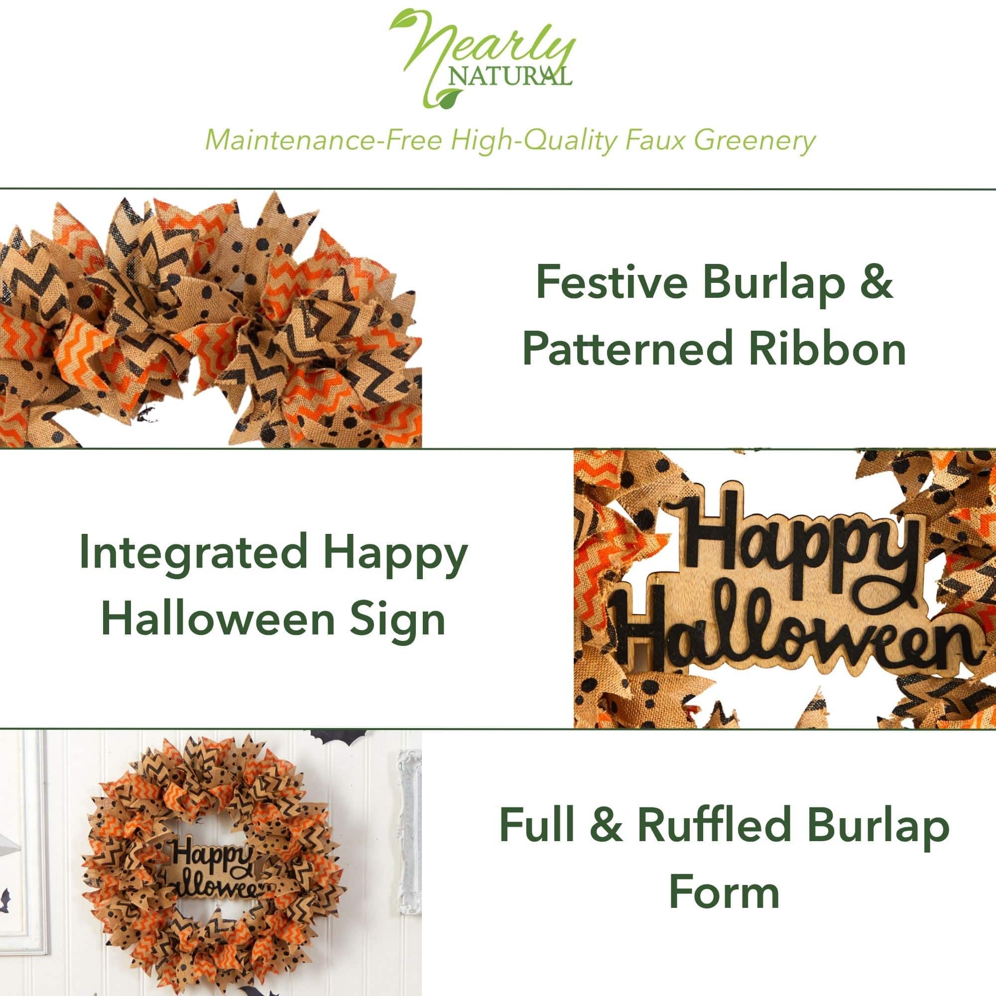 30&#x22; Halloween Burlap Ribbon Wreath