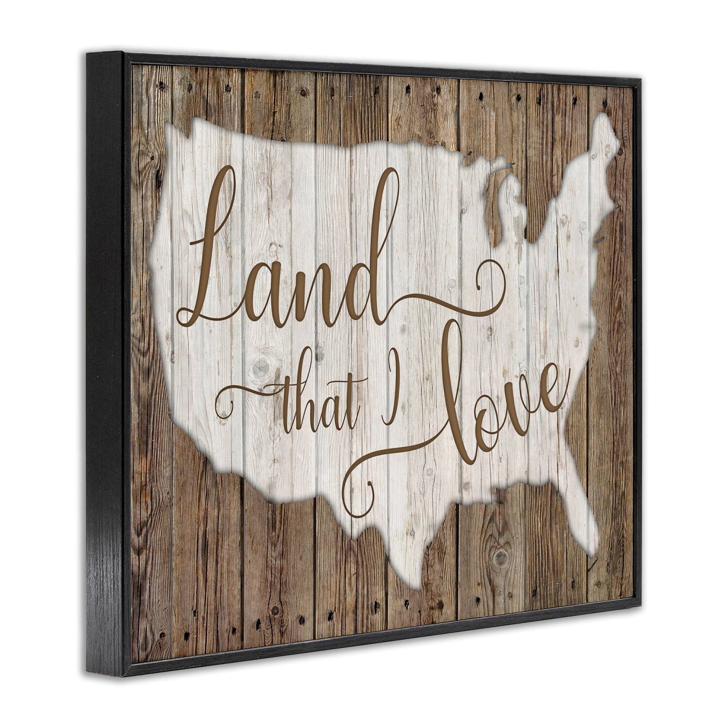Stupell Industries Land I Love United States Map Rustic Background Framed Giclee Art