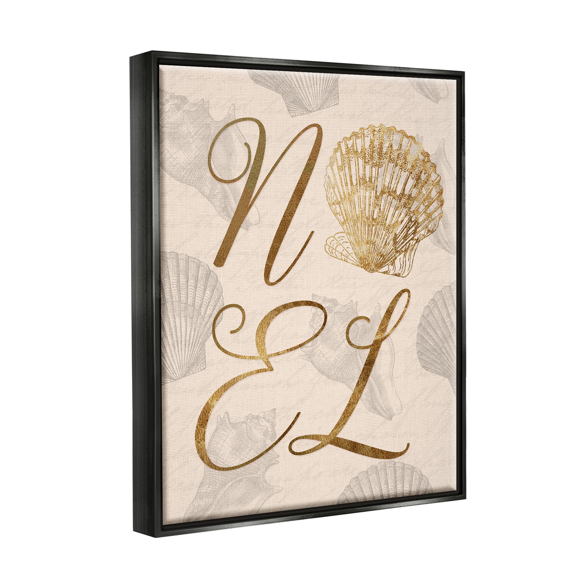 Stupell Industries Noel Holiday Seashell Detail Framed Floater Canvas Wall Art