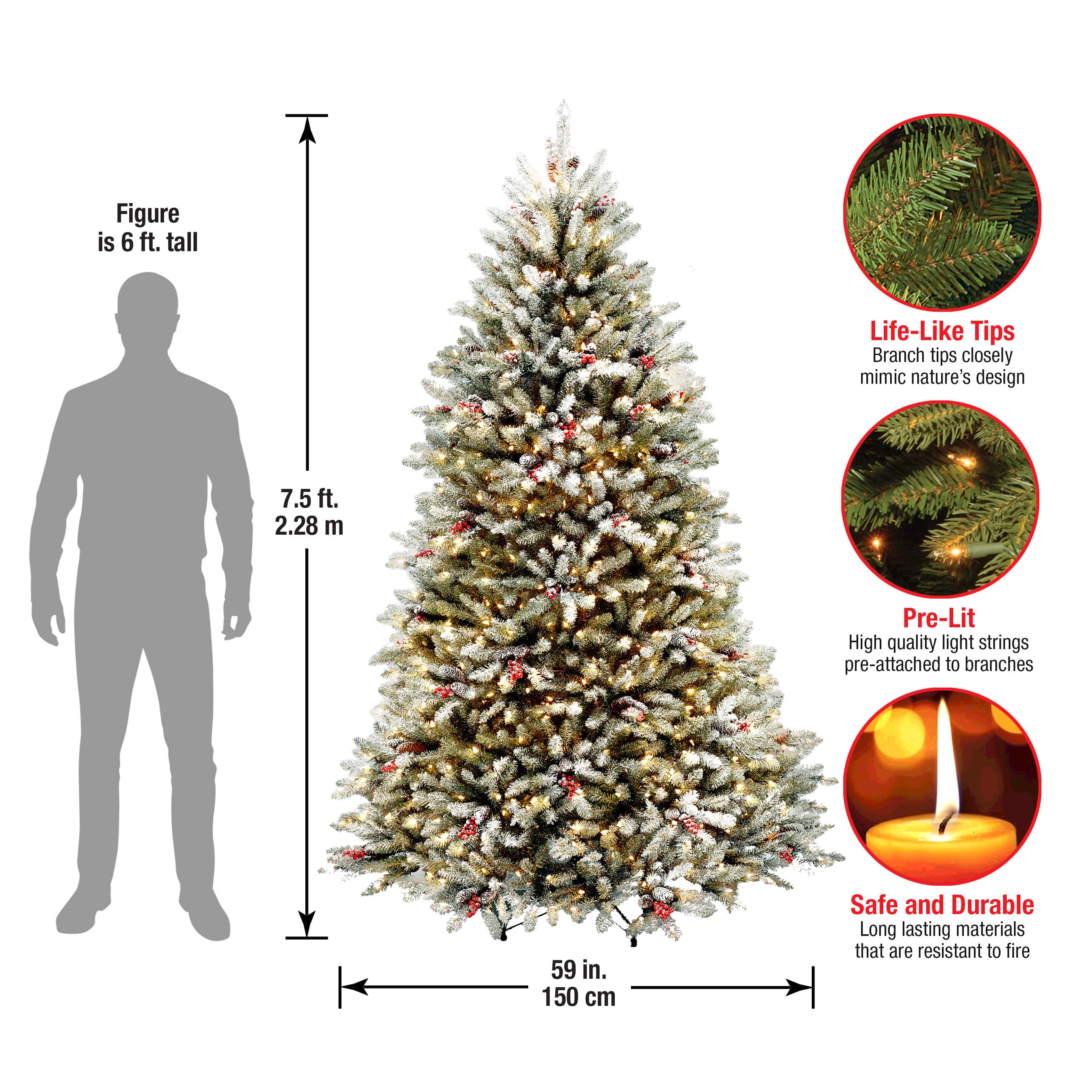 7.5ft. Pre-Lit Snowy Dunhill&#xAE; Fir Artificial Christmas Tree, Clear Lights