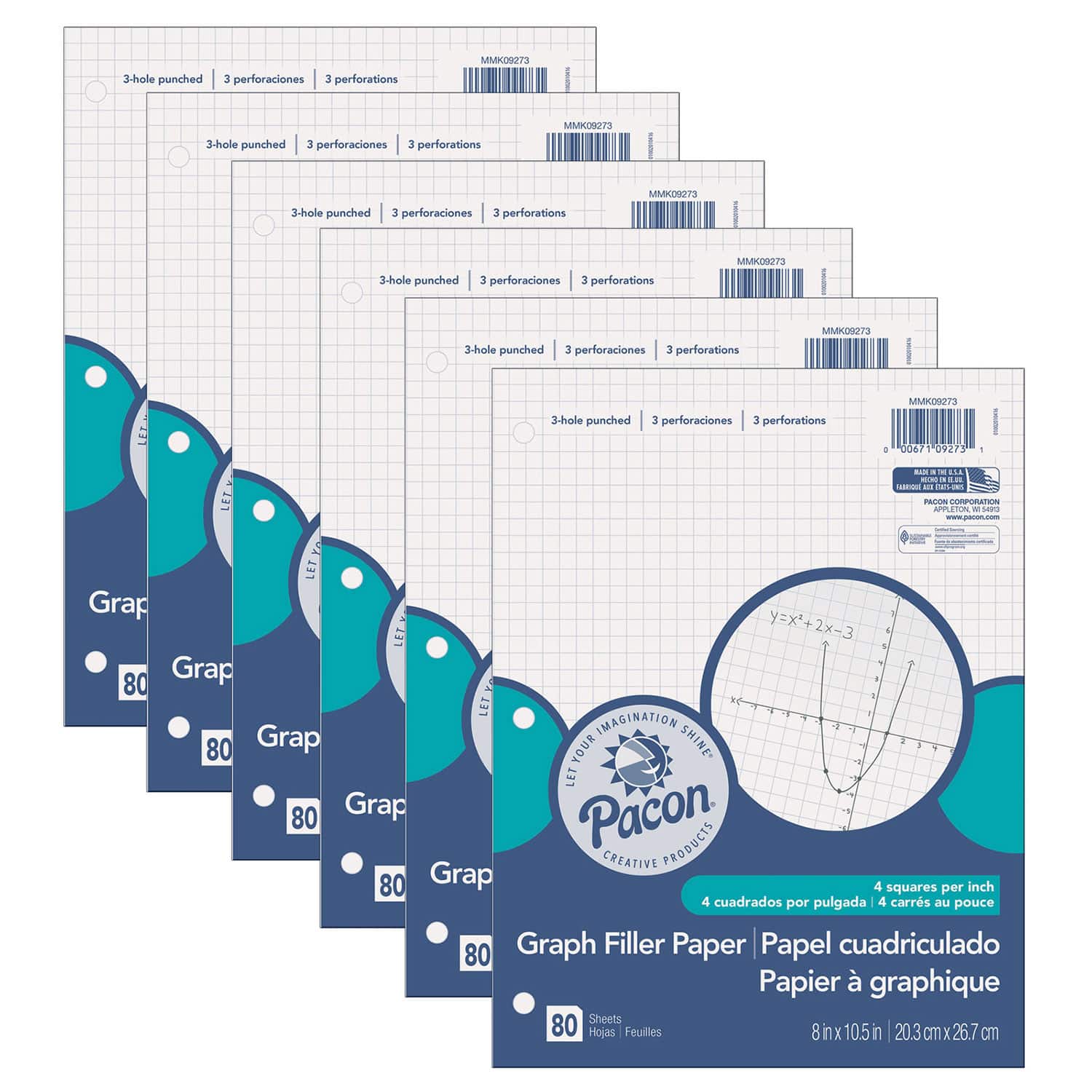 Pacon® 8" x 10.5" Graphing Paper, 6 Packs of 80 Sheets