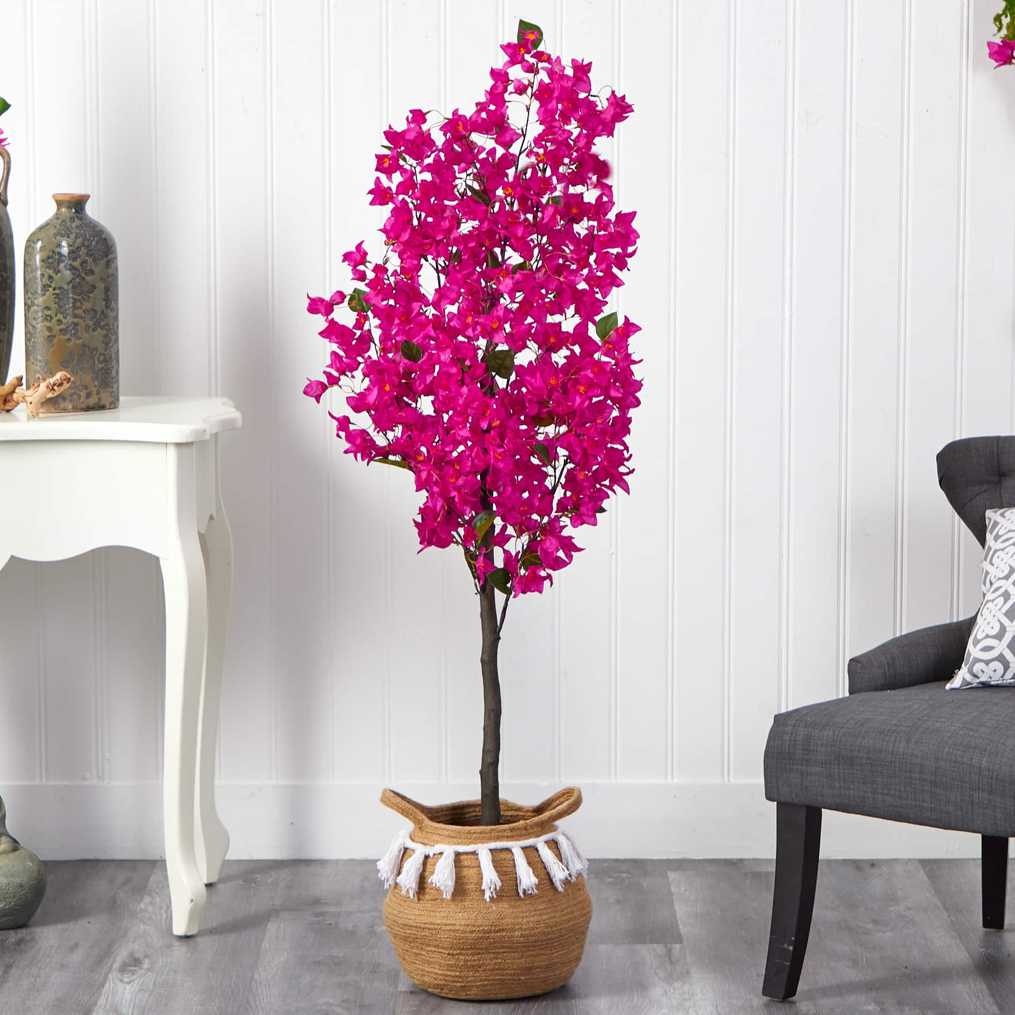 5ft. Artificial Bougainvillea Tree with Basket