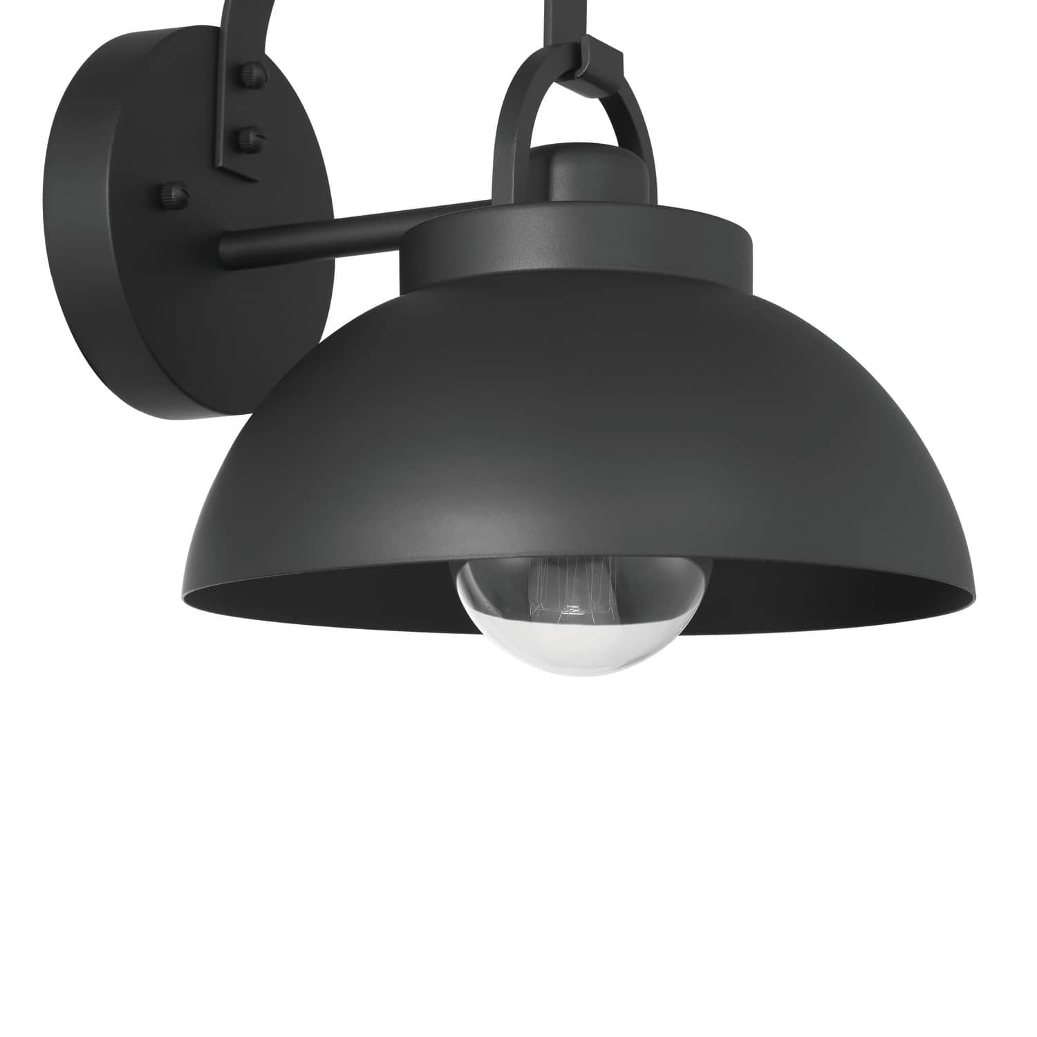 Easton Matte Black Modern Farmhouse Metal Shade &#x26; Exposed Bulb Wall Mounted Outdoor Light