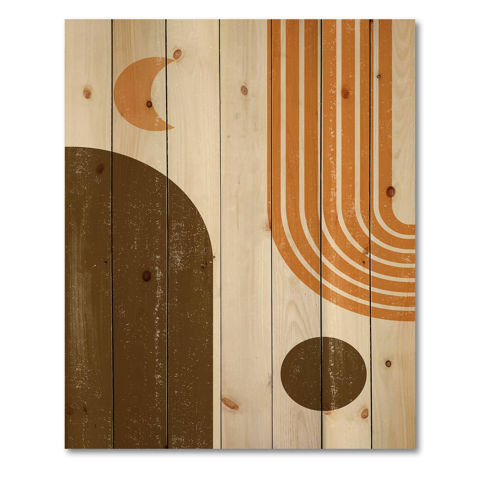 Designart - Abstract Geometric Rainbow In Earth Tones - Modern Print on Natural Pine Wood