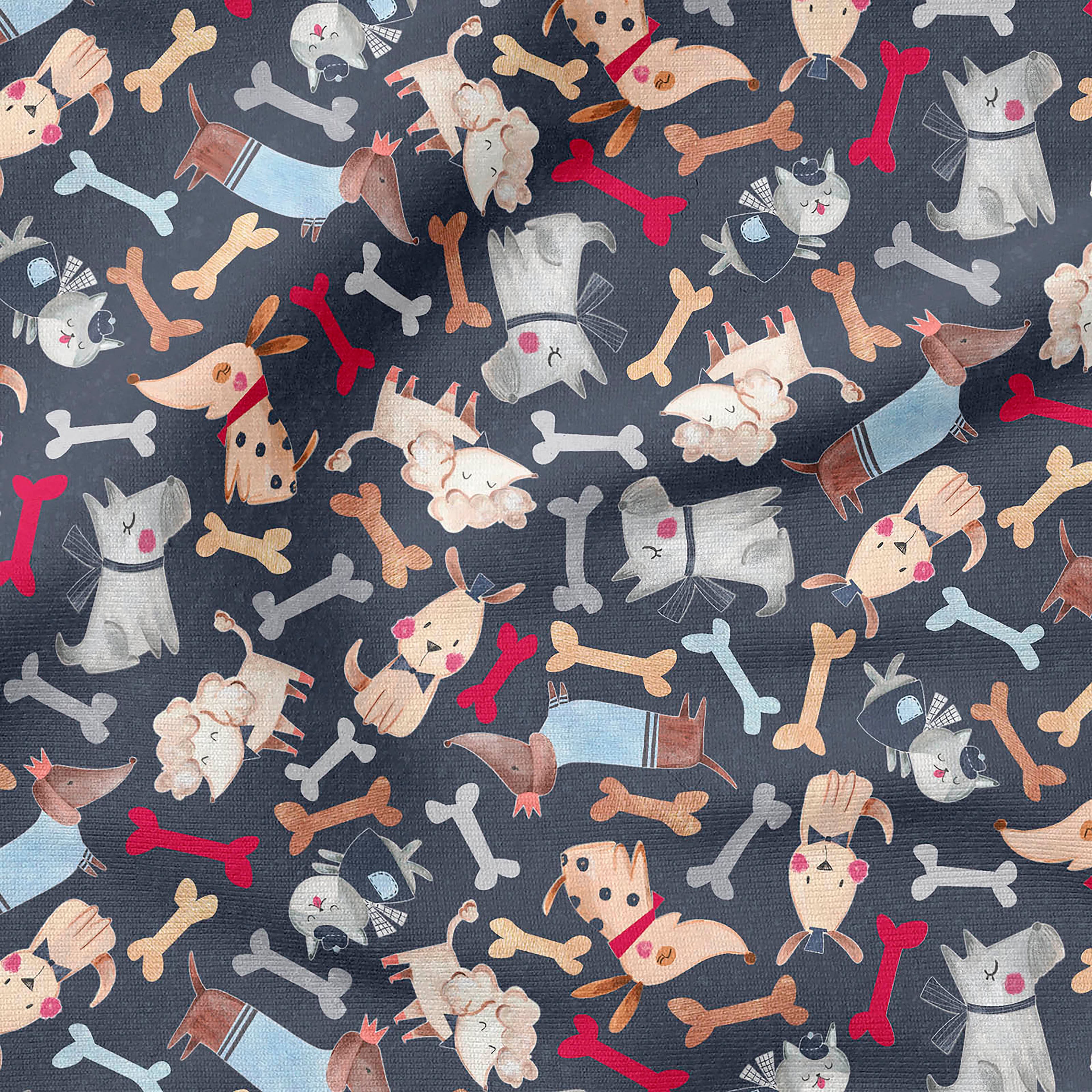 Fabric Editions Navy Playful Pups Cotton Fabric