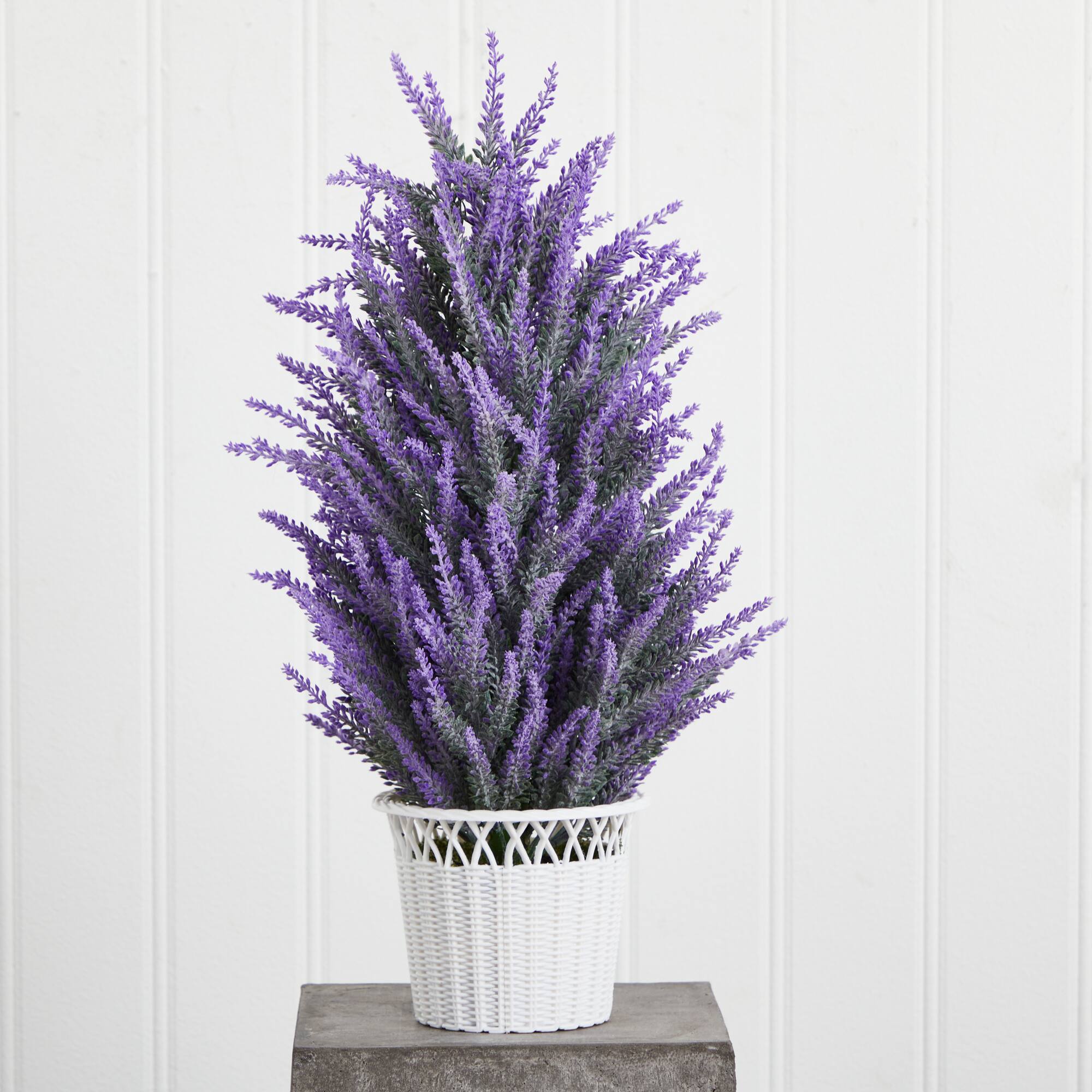 22" Lavender Artificial Plant in White Wicker Planter