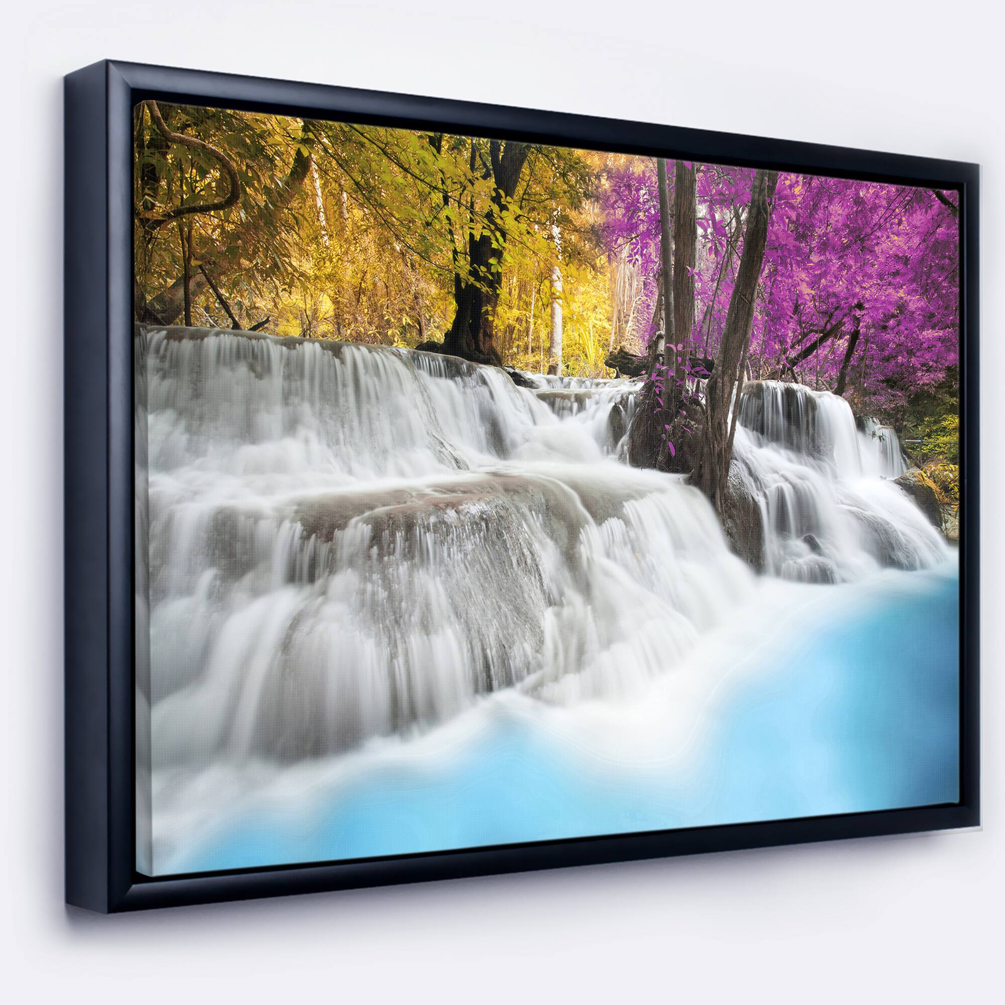 Designart - Erawan Waterfall - Landscape Photography Canvas Art Print in Black Frame
