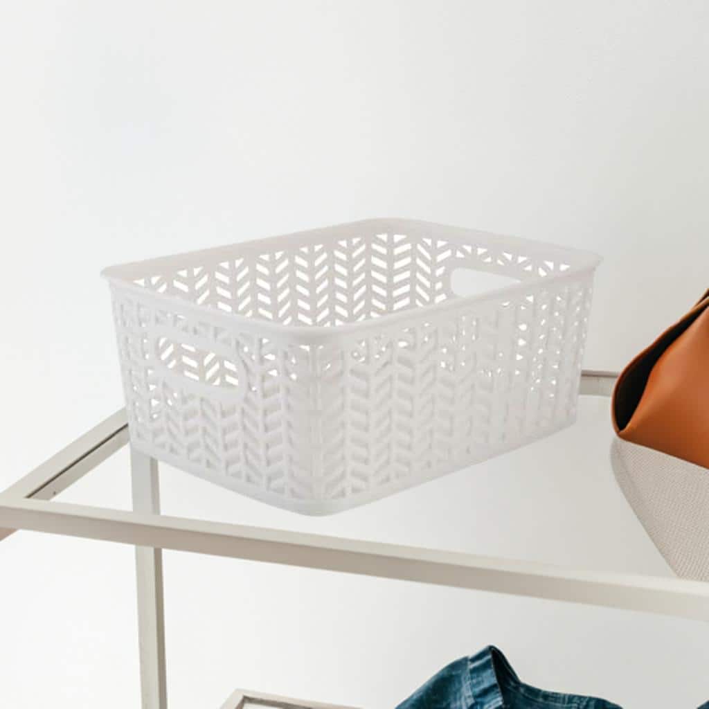 Simplify Small&#xA0;White Herringbone Storage Bin