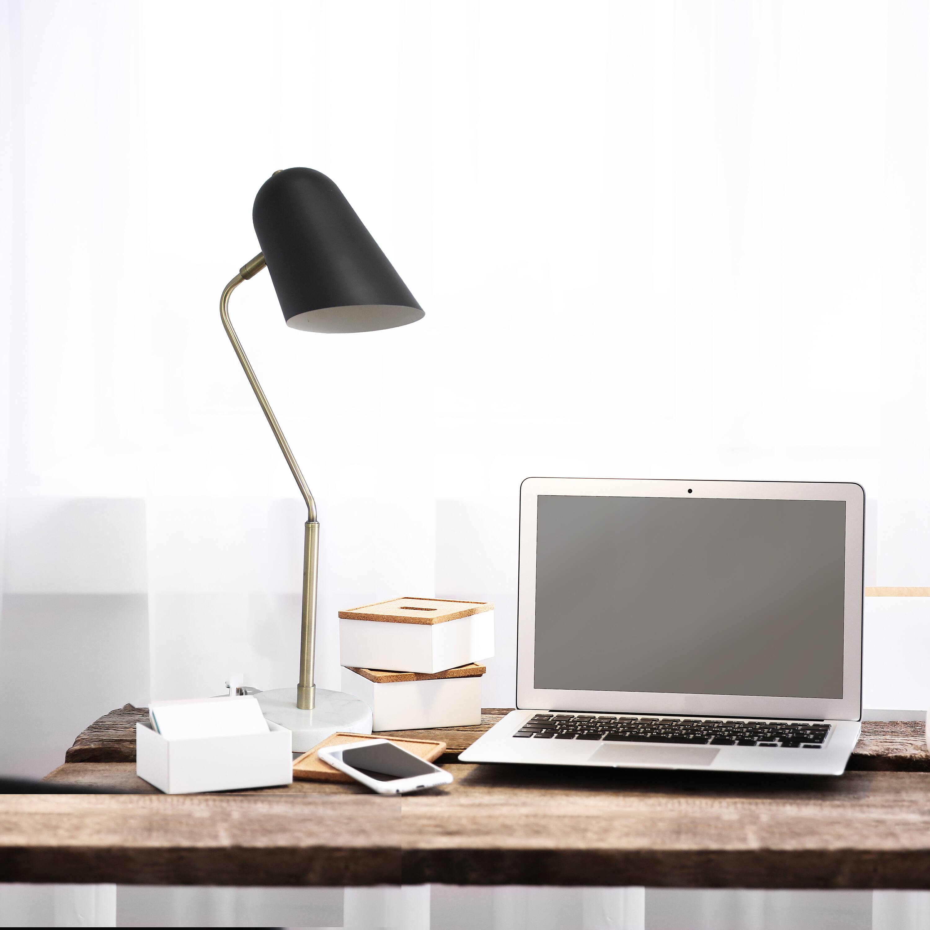 Lalia Home 24&#x22; Asymmetrical Marble and Metal Desk Lamp with Black Shade